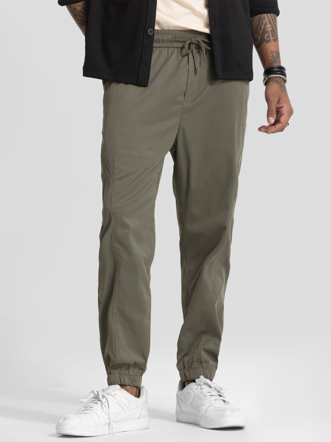 

Snitch Men Relaxed Loose Fit Joggers Trousers, Olive