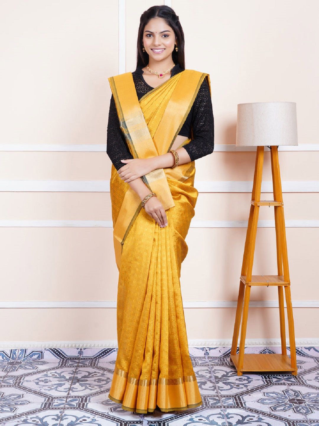 

Ramraj Woven Design Zari Silk Blend Saree, Mustard