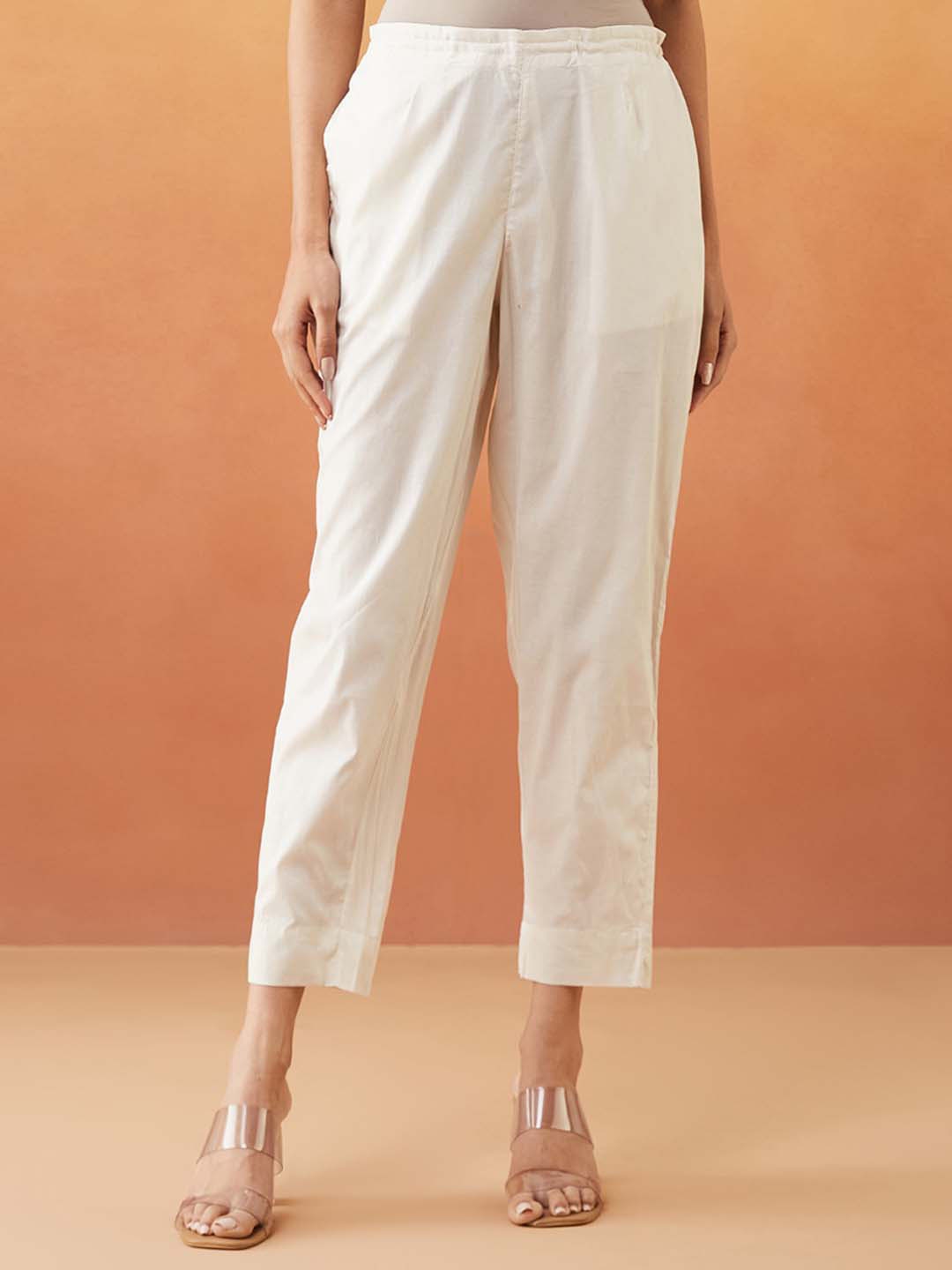 

Fabindia Women Solid Trousers, Off white