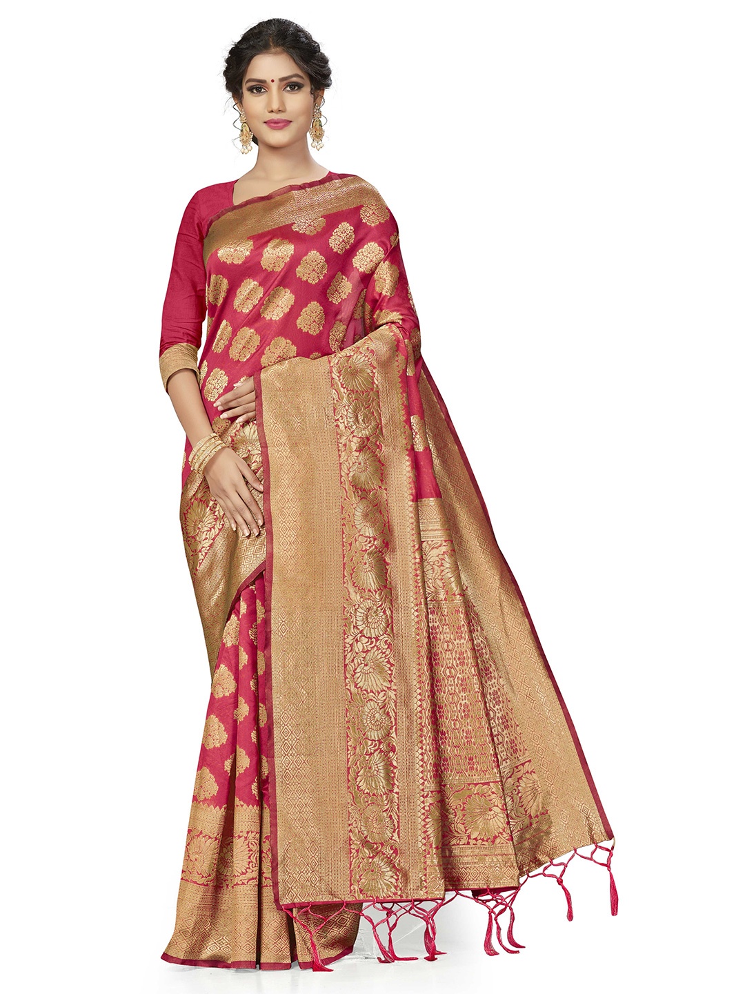 

Maroosh Woven Design Zari Banarasi Saree, Pink