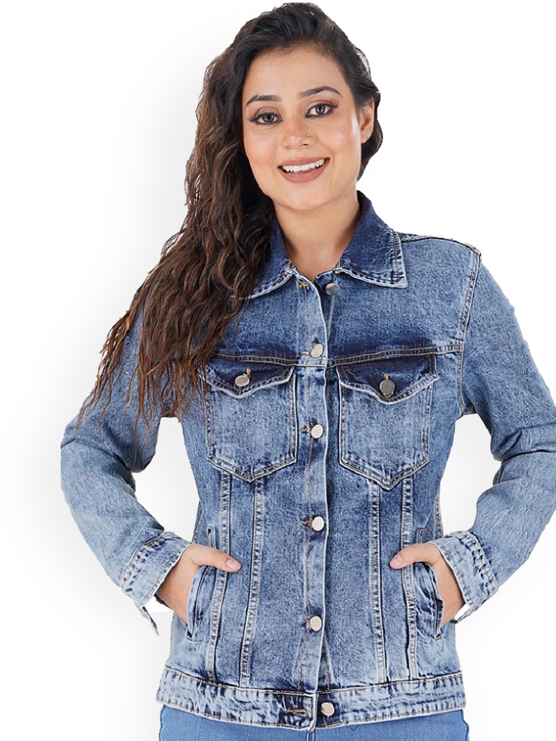 

FILLY Women Crop Denim Jacket, Blue