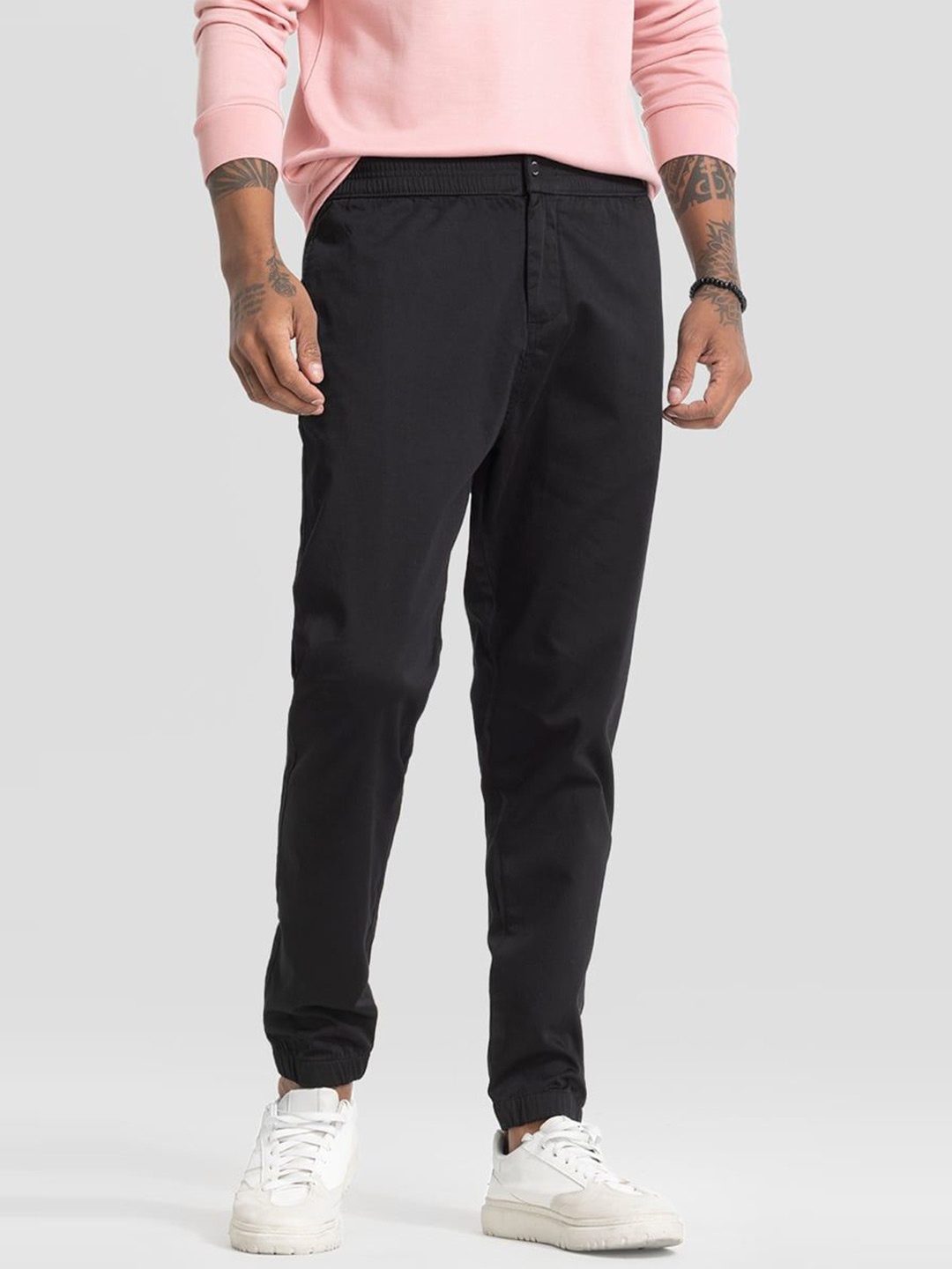 

Snitch Men Solid Relaxed Loose Fit Joggers Trousers, Black