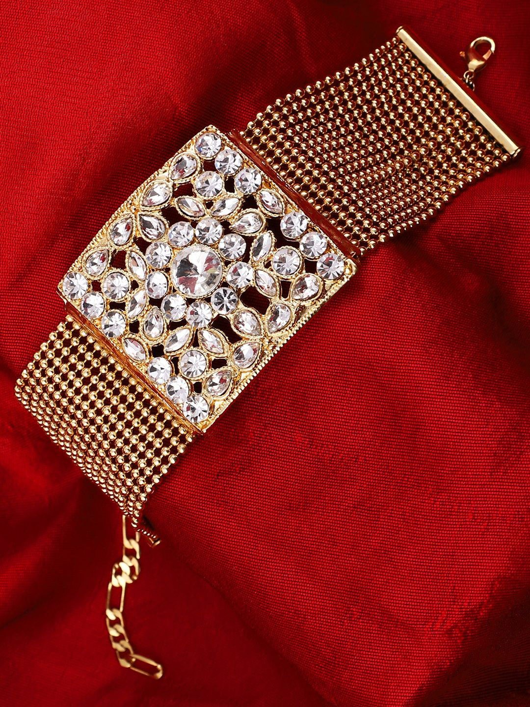 

ANIKAS CREATION Gold-Plated Stone Studded Wraparound Bracelet