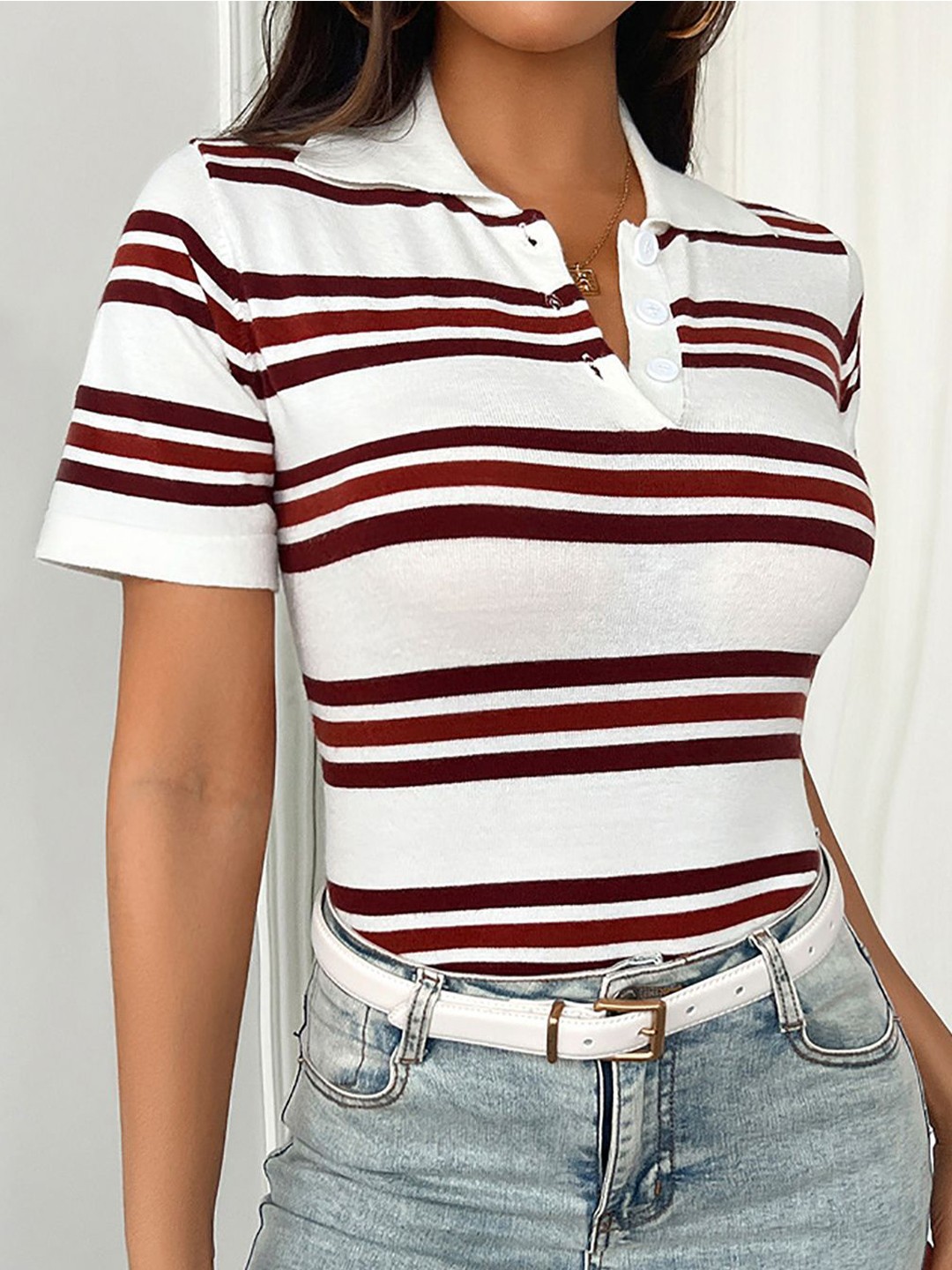 

StyleCast x Revolte Women Striped Georgette T-Shirt, White
