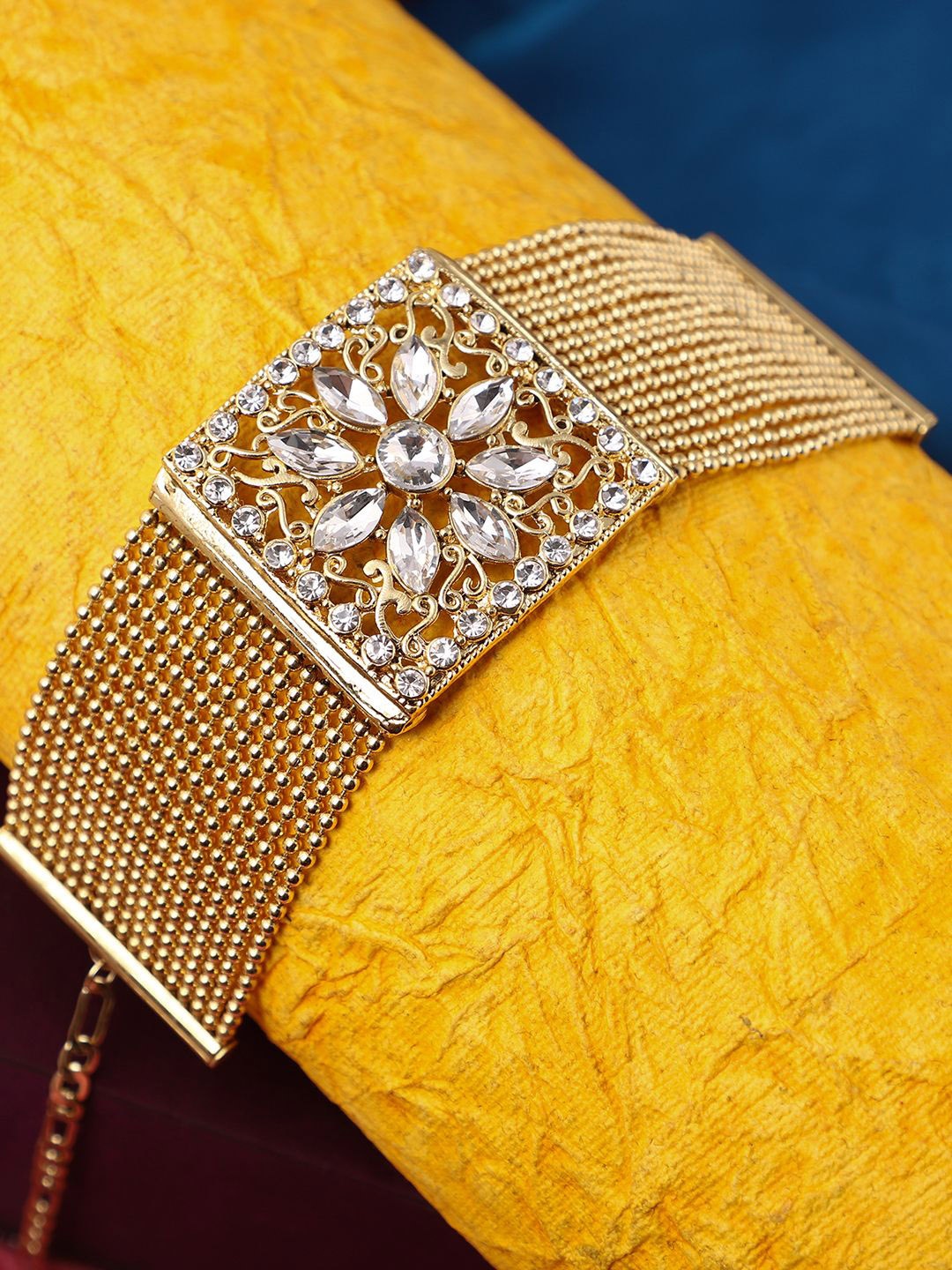 

ANIKAS CREATION Gold-Plated Stone Studded Wraparound Bracelet