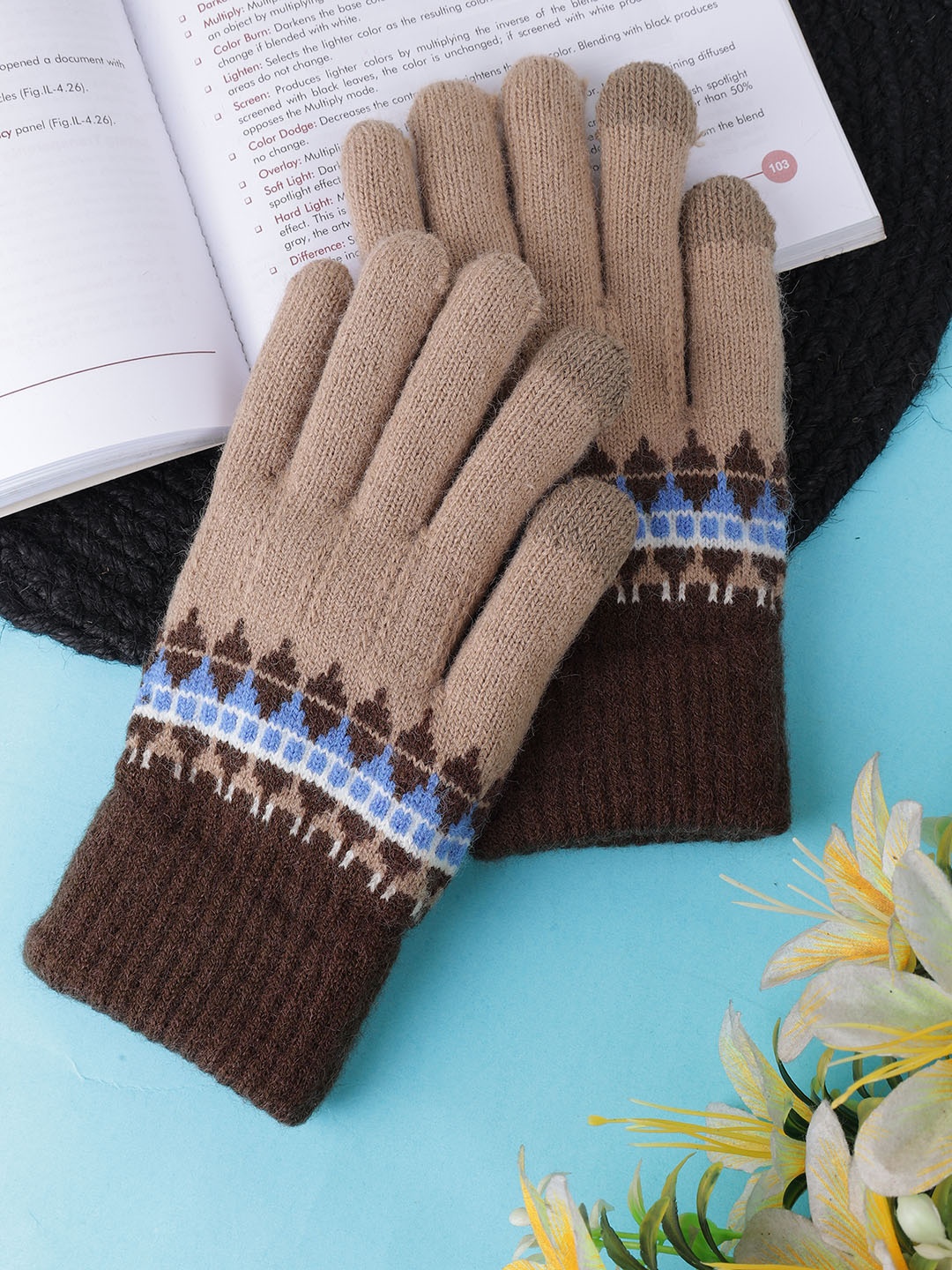 

ELLIS Unisex Patterned Acrylic Touchscreen Gloves, Brown