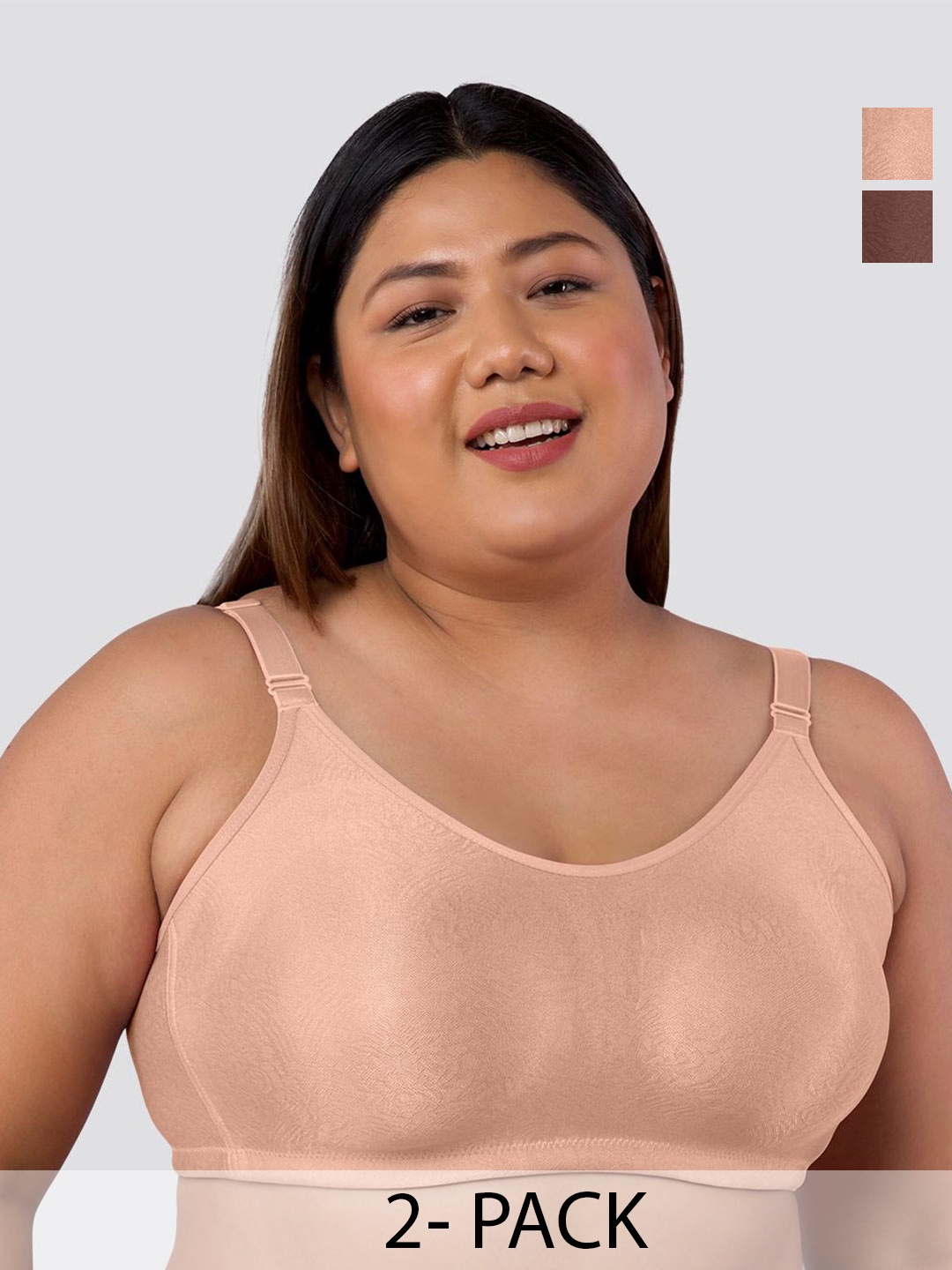 

MAASHIE Women Pack Of 2 Solid Full Coverage T-shirt Bra, Peach