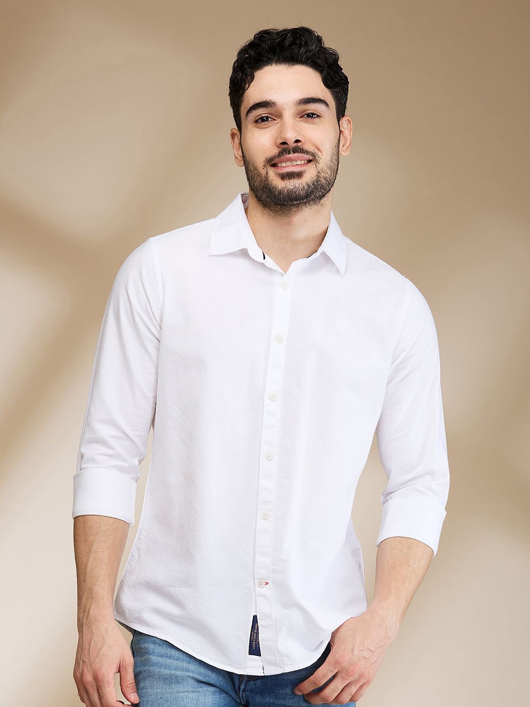 

Being Human Men Spread Collar Solid Cotton Slim Fit Casual Shirt, White