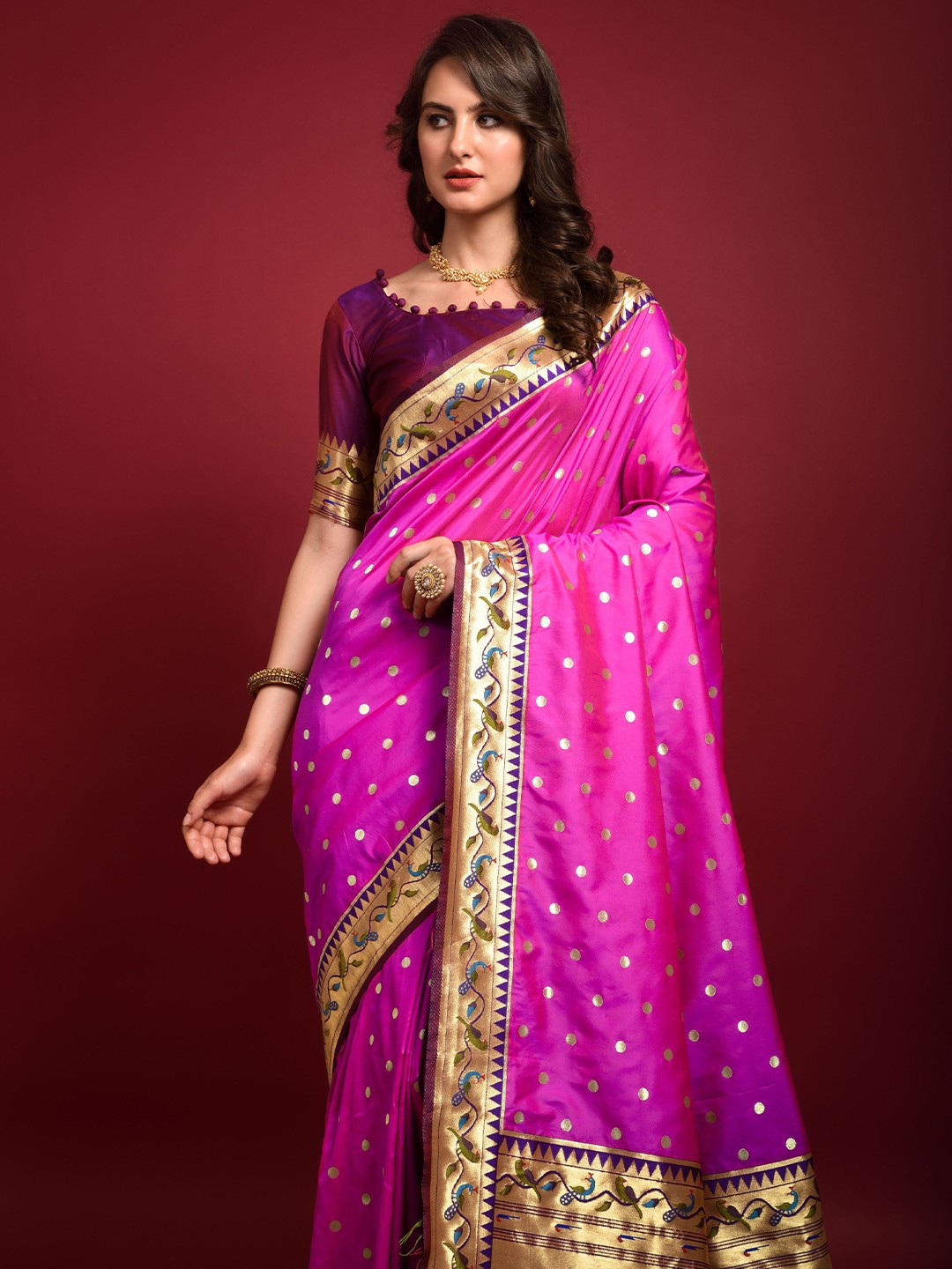 

Kandora Woven Design Zari Pure Silk Banarasi Saree, Pink