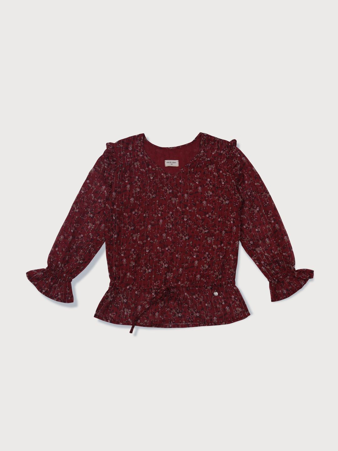 

Gini and Jony Girls Floral Printed Round Neck Cotton Top, Maroon