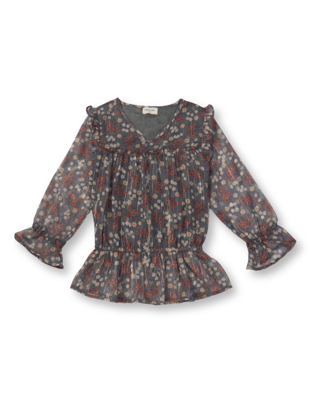 

Gini and Jony Floral Printed Cotton Chiffon Top, Grey