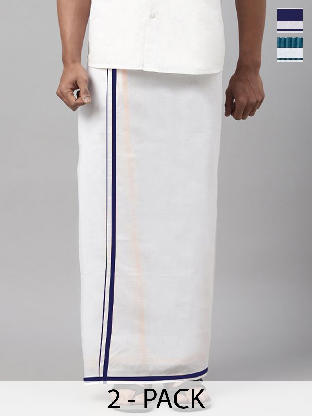 

WHITE HEART Pack of 2 Men Solid Dhotis with Borders