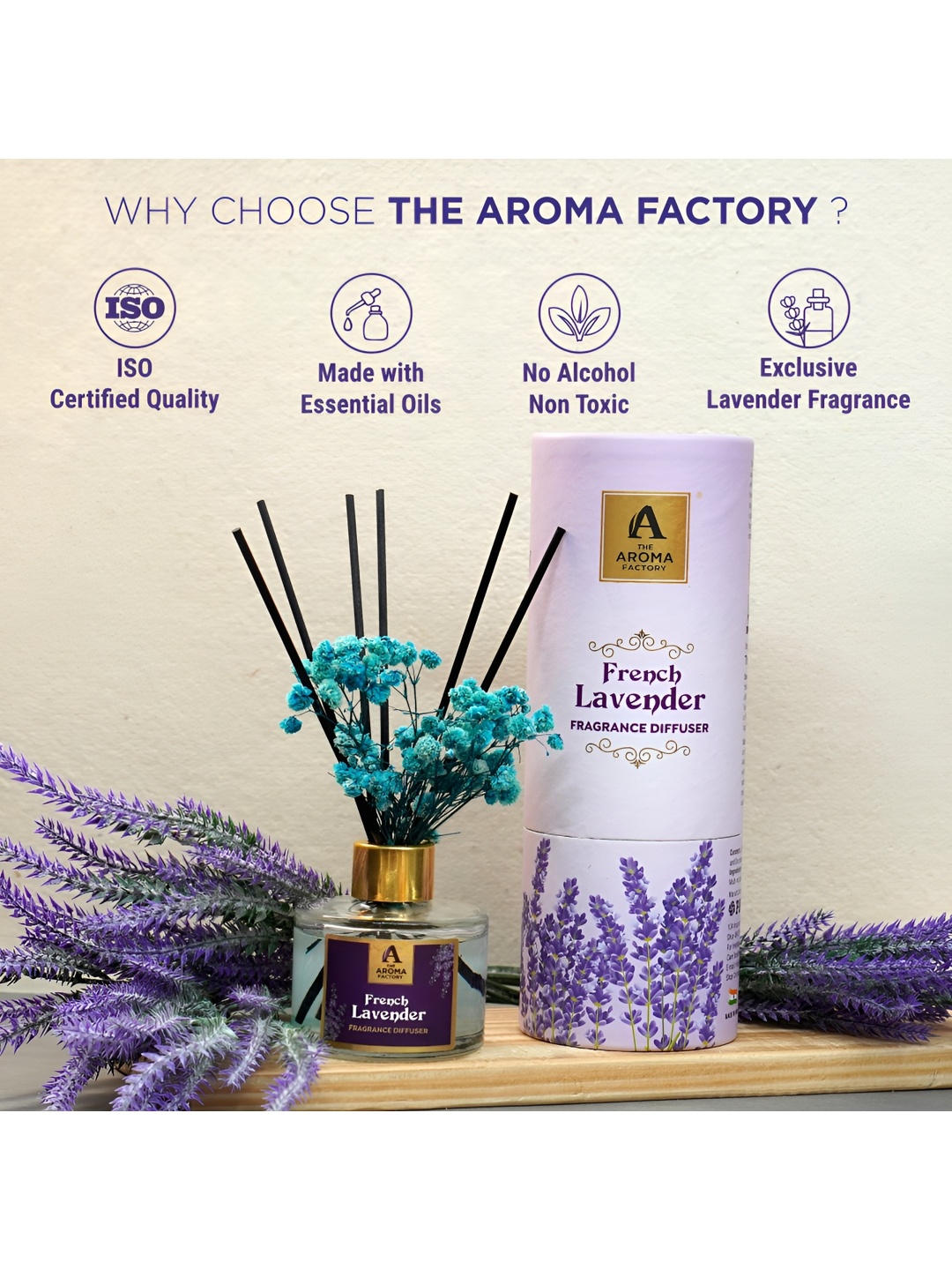 

The Aroma Factory Transparent Lavender Fragrance Reed Diffuser & Sticks 100ml