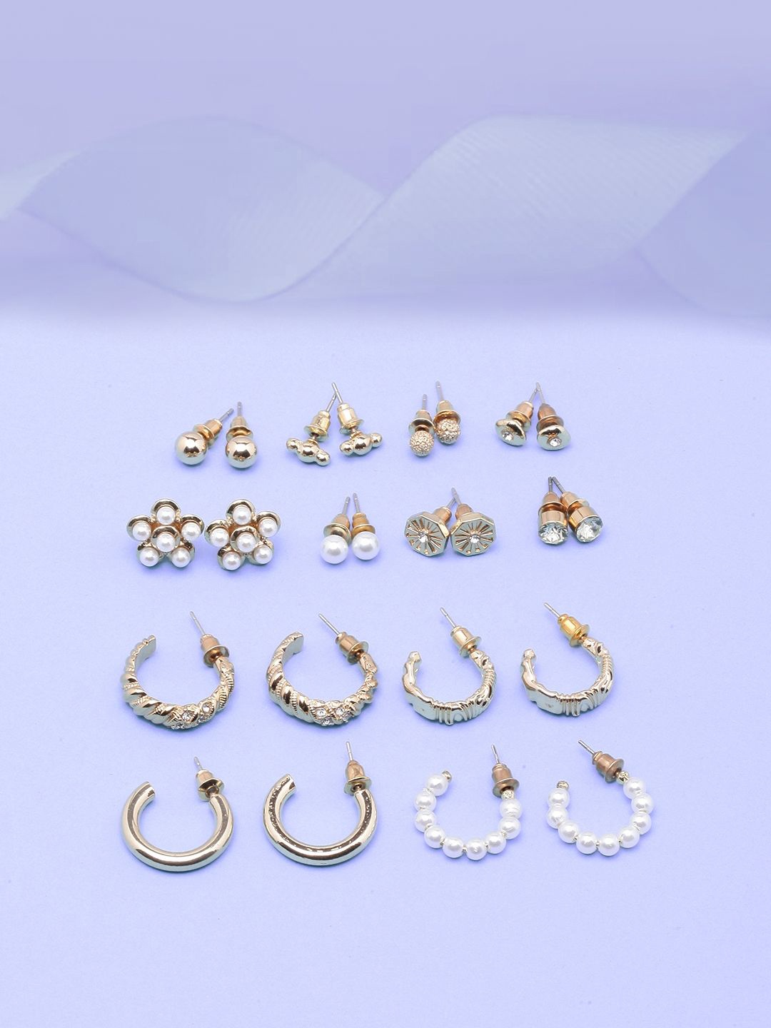 

KPOP Set of 12 Gold-Plated Contemporary Pearls Beaded Drop Earrings