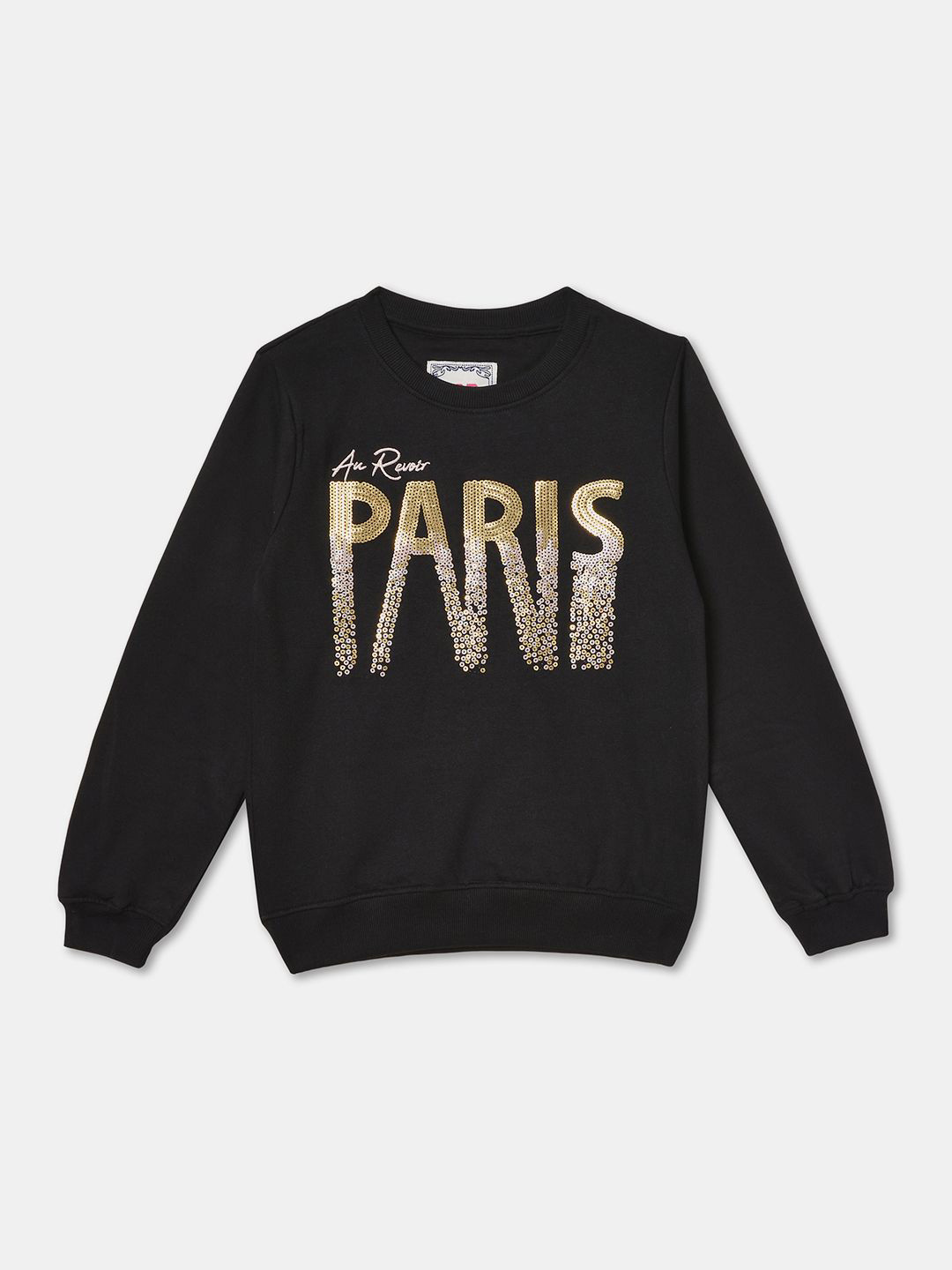 

R&B Girls Typography Printed Round Neck Cotton Pullover Sweatshirt, Black