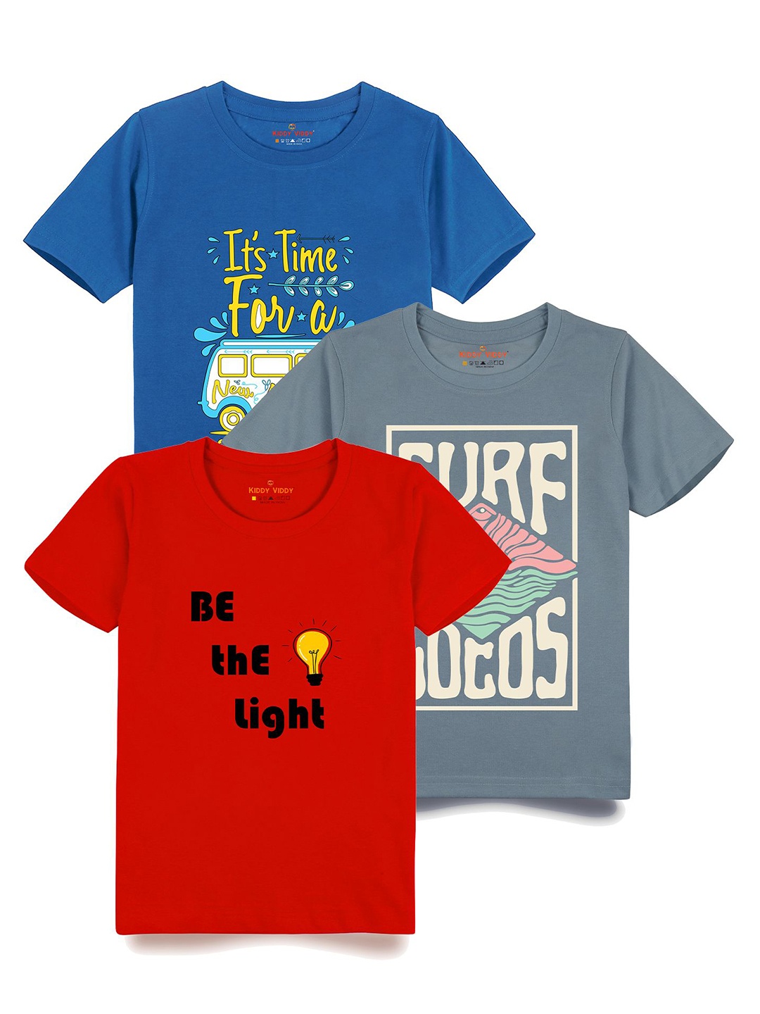

AUSK Boys Pack Of 3 Graphic Printed Round Neck Cotton T-shirts, Blue