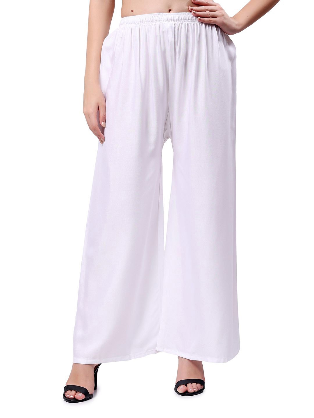 

Keviv Women Solid Wide Leg Palazzos, White