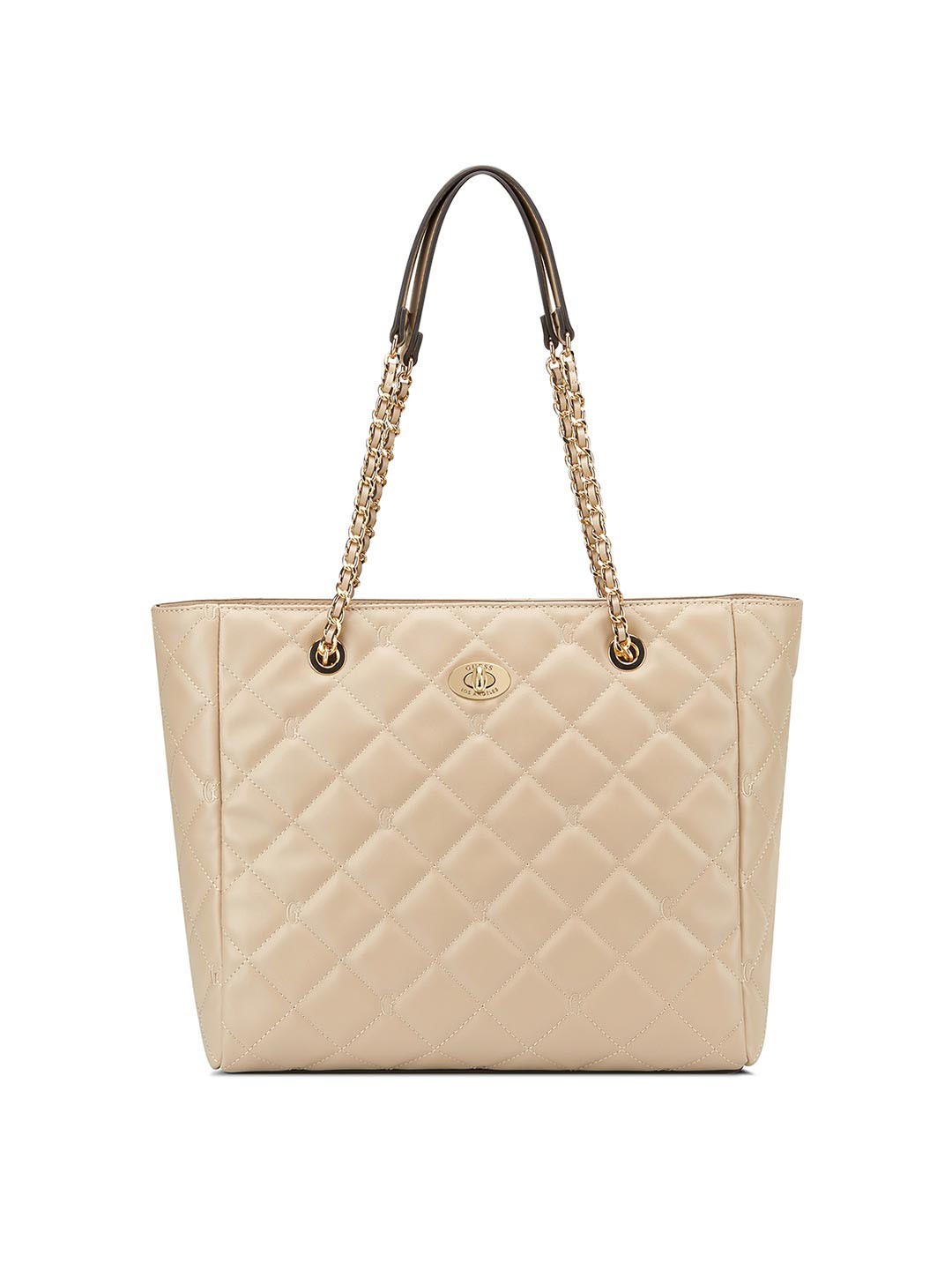 

GUESS Women Textured PU Structured Tote Bag with Quilted, Taupe