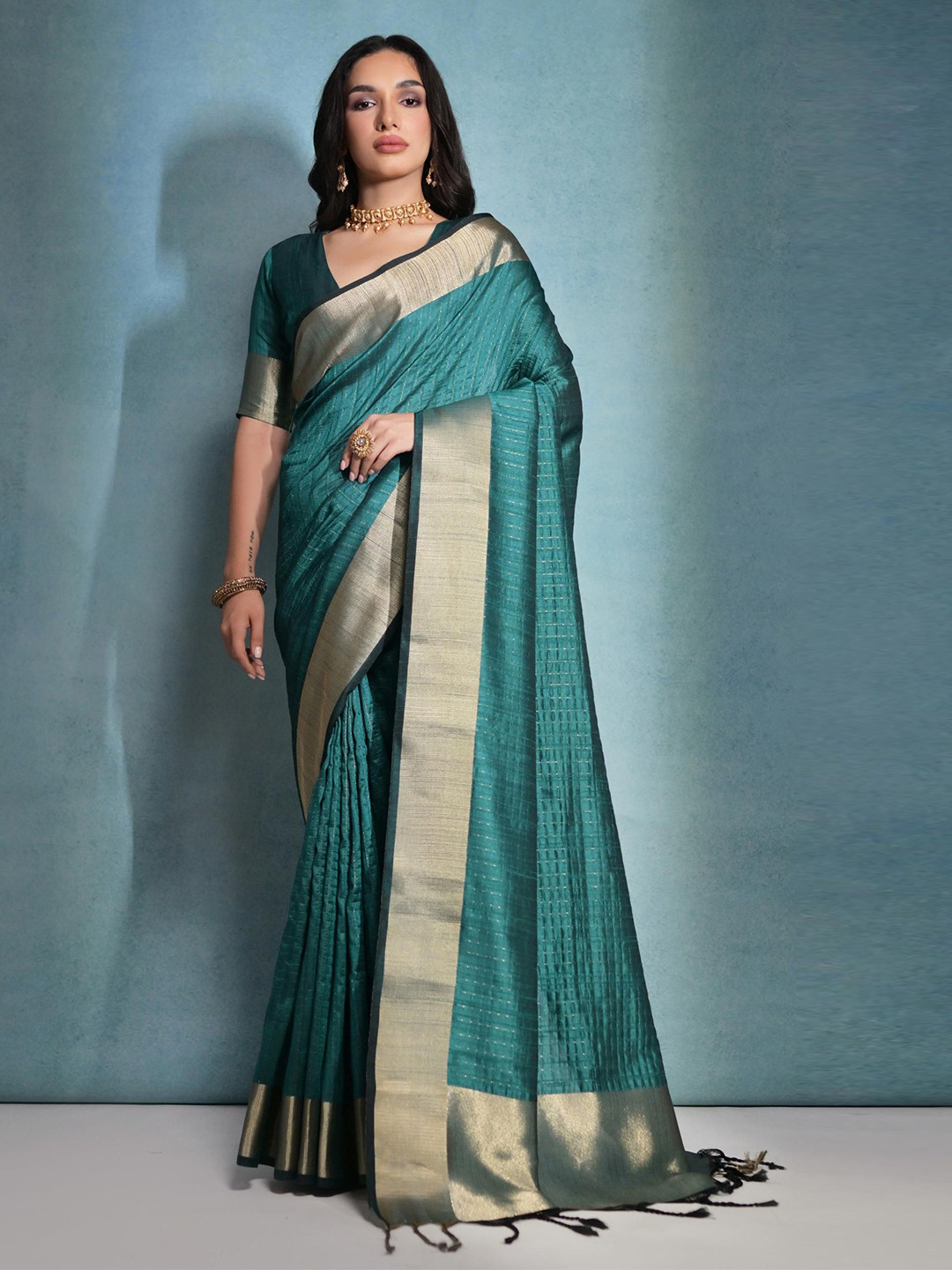 

Kandora Woven Design Zari Pure Silk Banarasi Saree, Blue