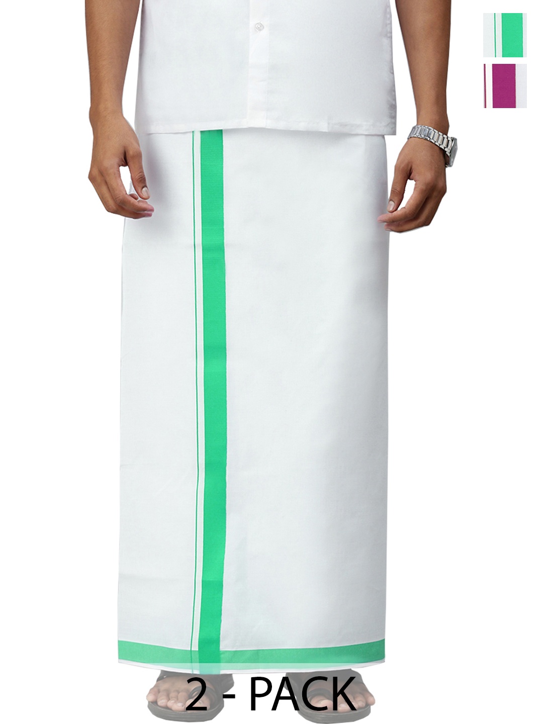 

Ramraj Pack of 2 Men Solid Border Dhoti, White