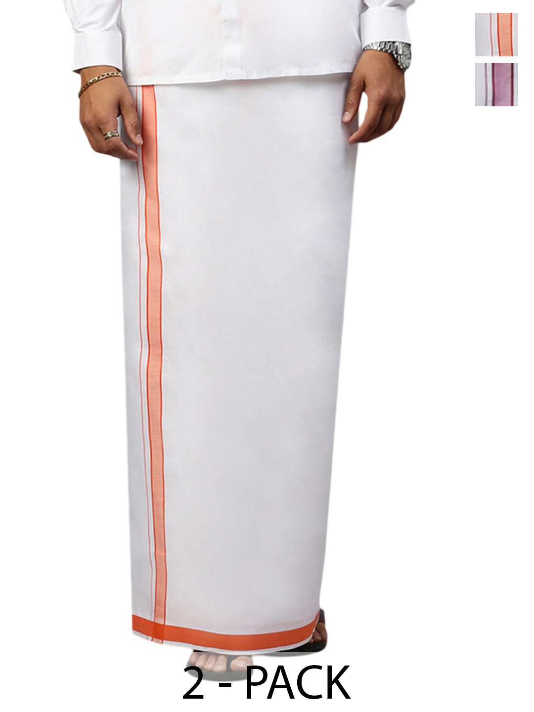 

Ramraj Pack of 2 Men Solid Dhotis With Border, White