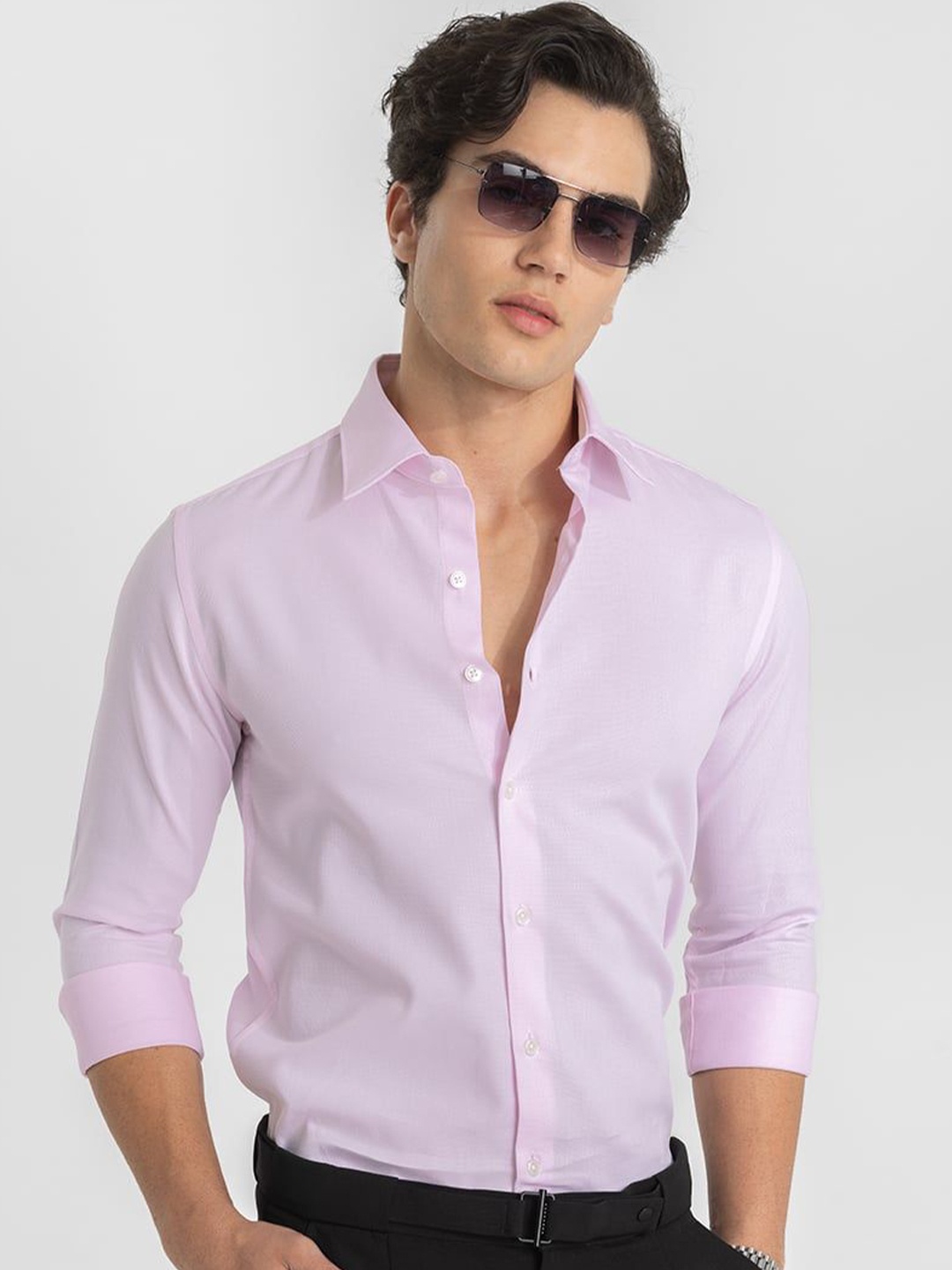 

Snitch Men Smart Spread Collar Solid Cotton Casual Shirt, Lavender