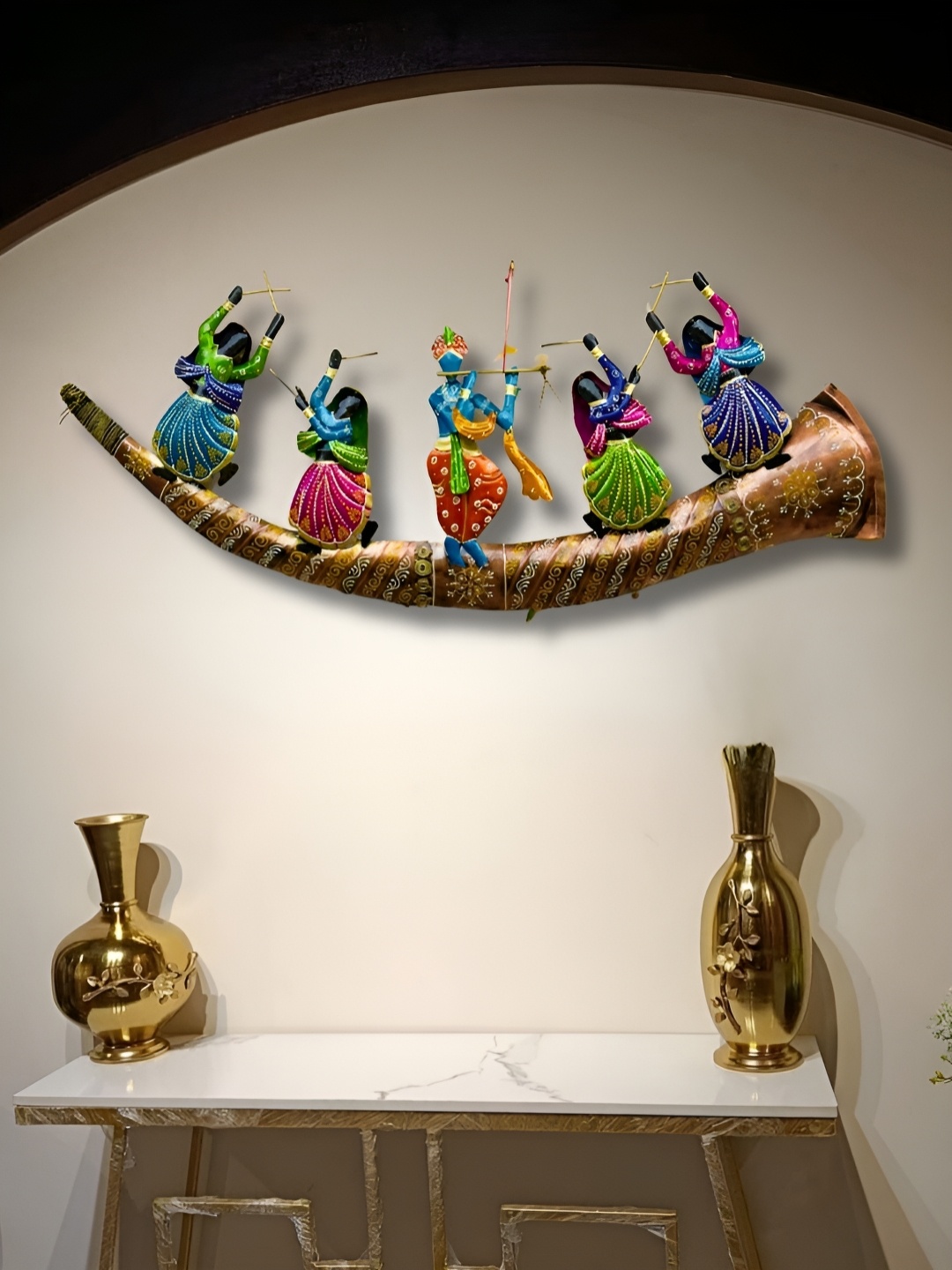 

RSN Brown & Red Baarat Krishna Textured Metal Wall Hanging