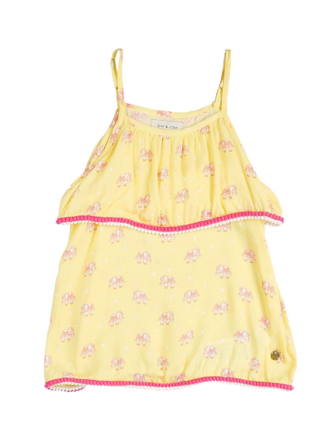 

Gini and Jony Girls Conversational Printed Shoulder Straps Cotton Top, Yellow