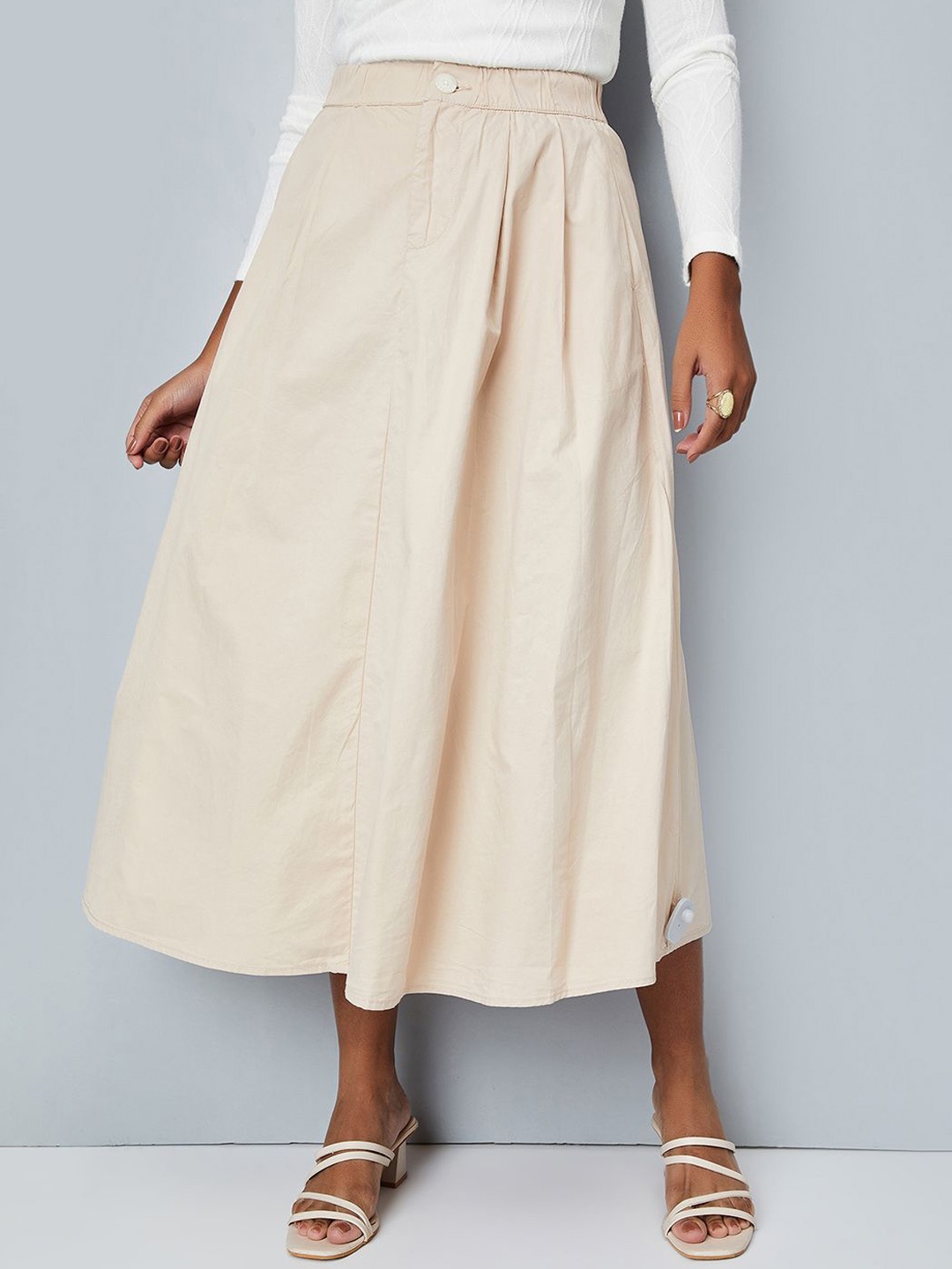 

max Women A-Line Midi Skirt, Beige