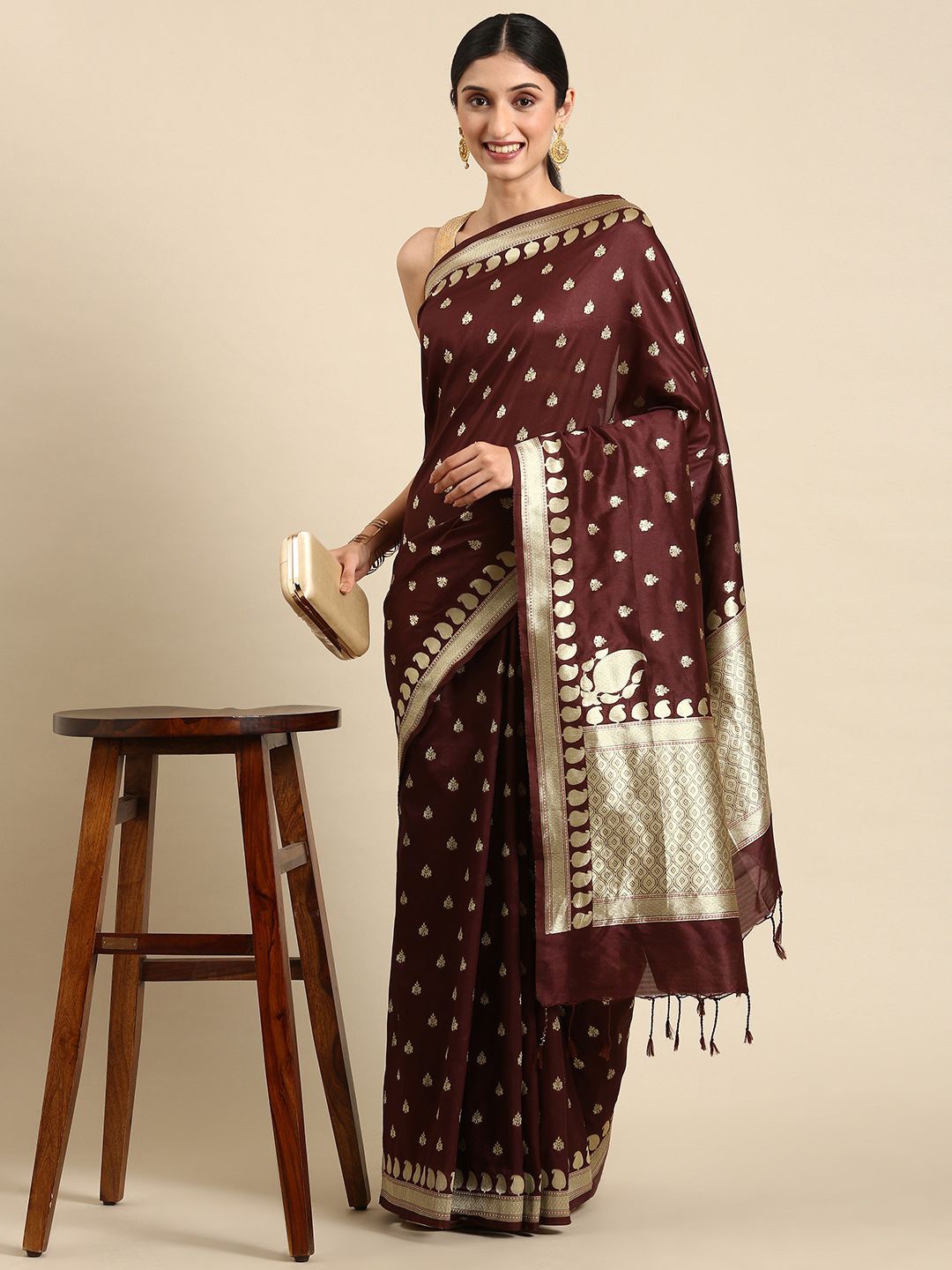 

Kandora Woven Design Zari Pure Silk Banarasi Saree, Brown