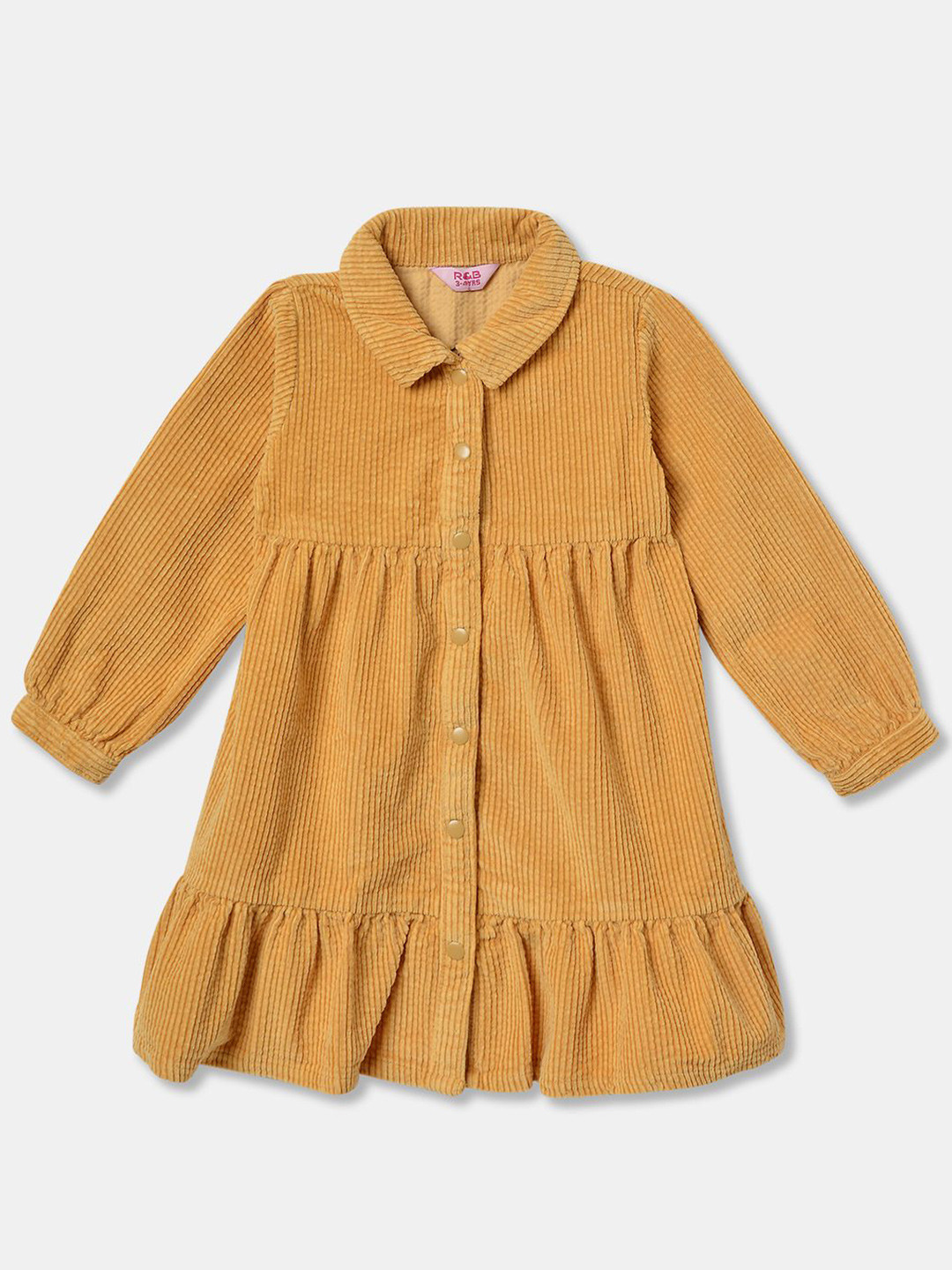 

R&B Puff Sleeve Girls Shirt Dress, Yellow