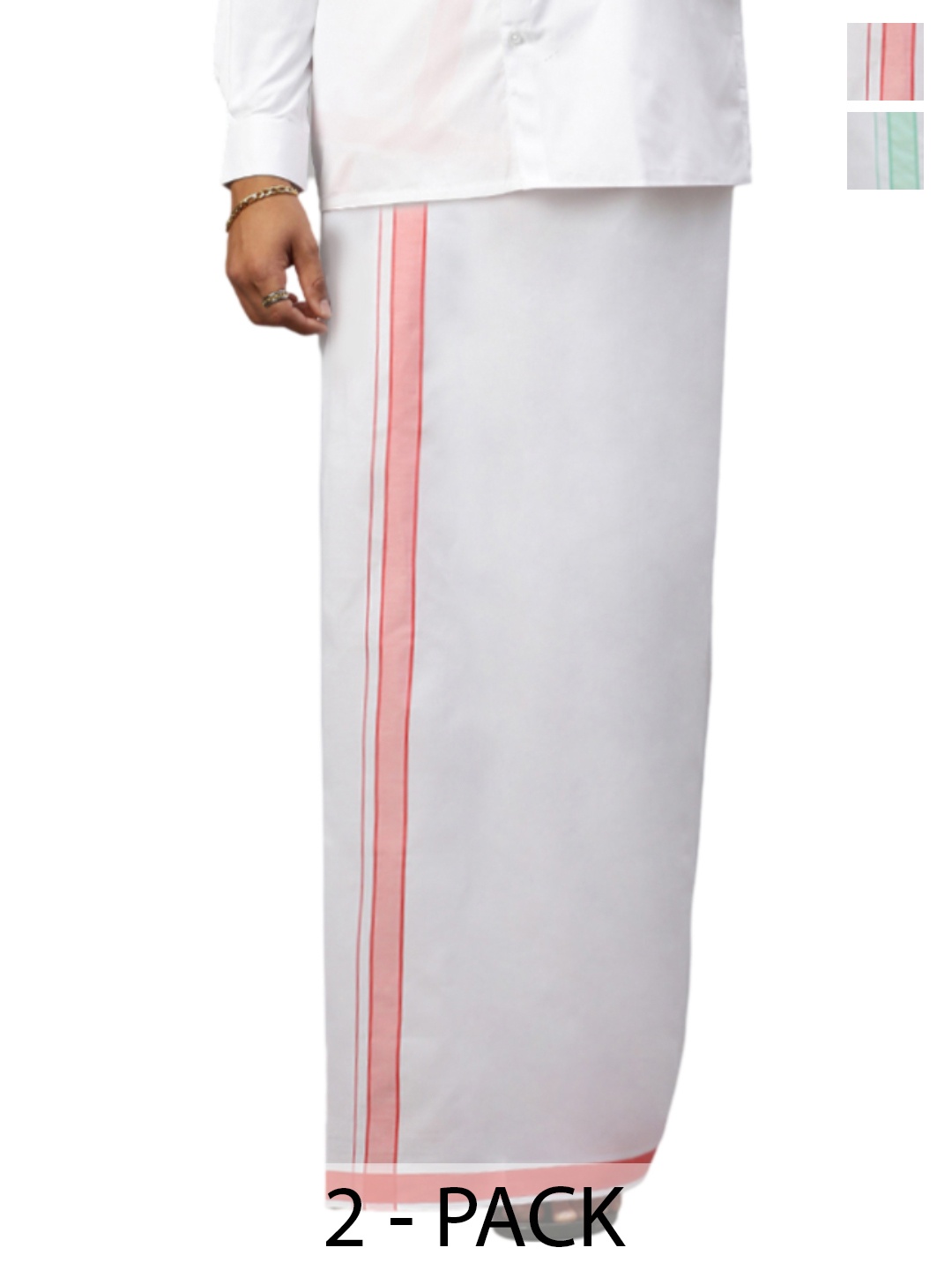 

Ramraj Pack of 2 Men Solid Border Dhoti, White
