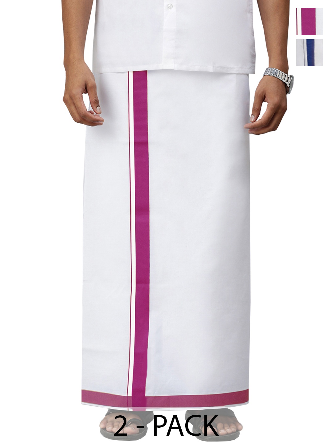 

Ramraj Pack of 2 Men Solid Border Dhoti, White