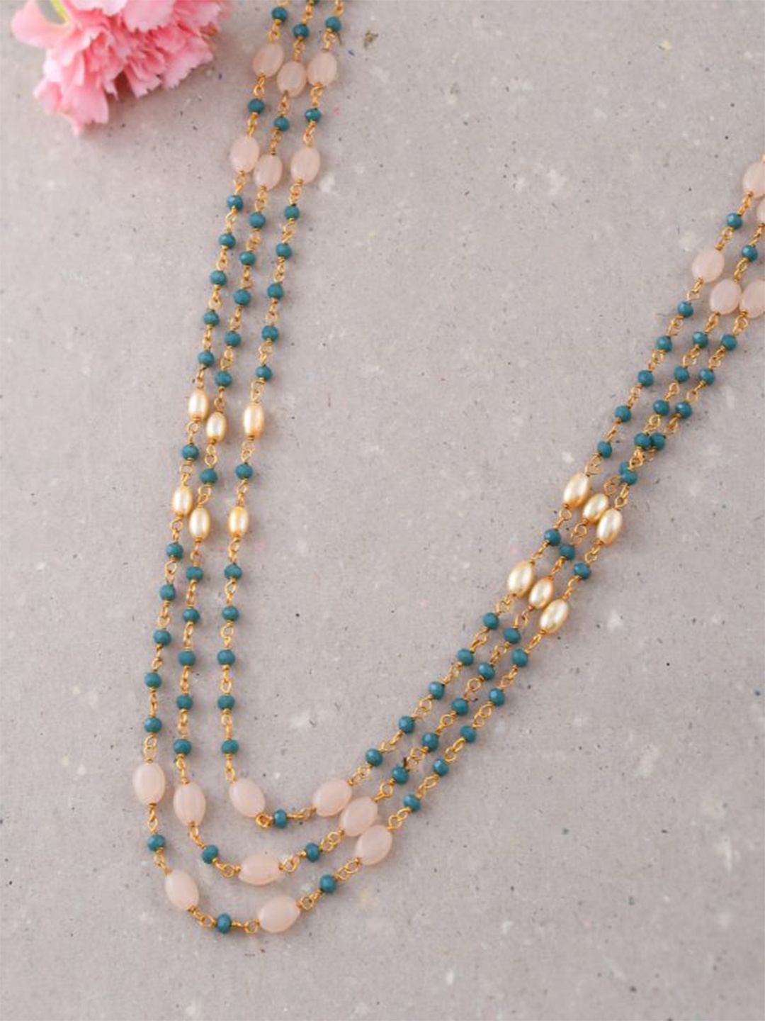 

DASTOOR Bead Studded Necklace and Earrings, Gold