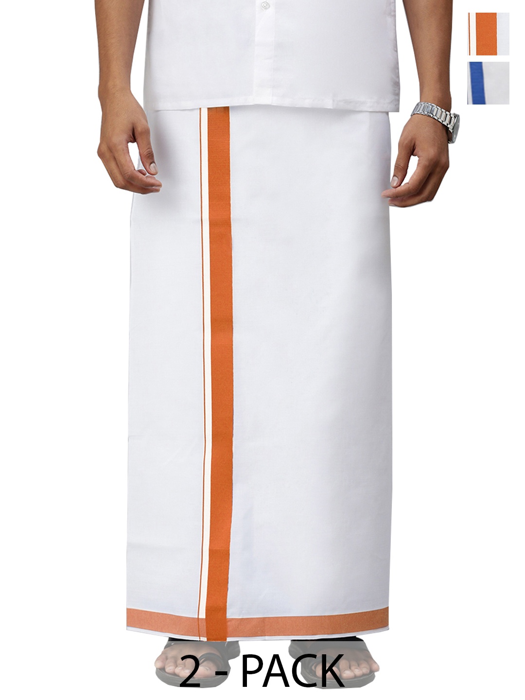 

Ramraj Pack of 2 Men Solid Border Dhoti, White