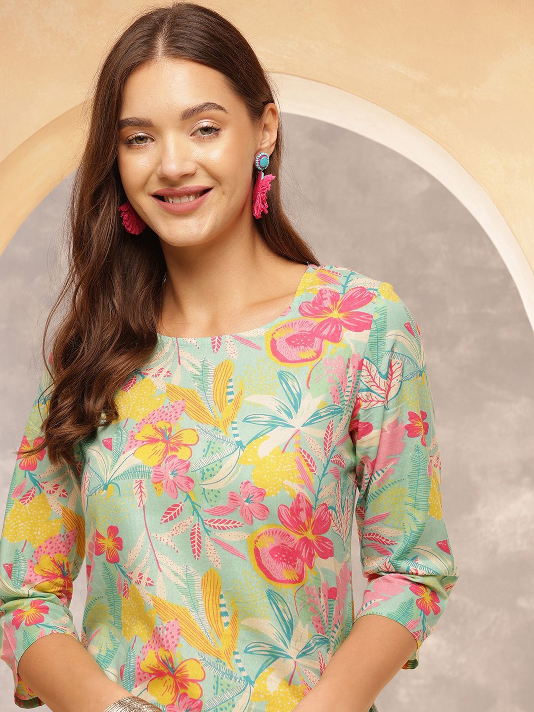 

Anouk Rustic Women Floral Printed Kurta, Sea green