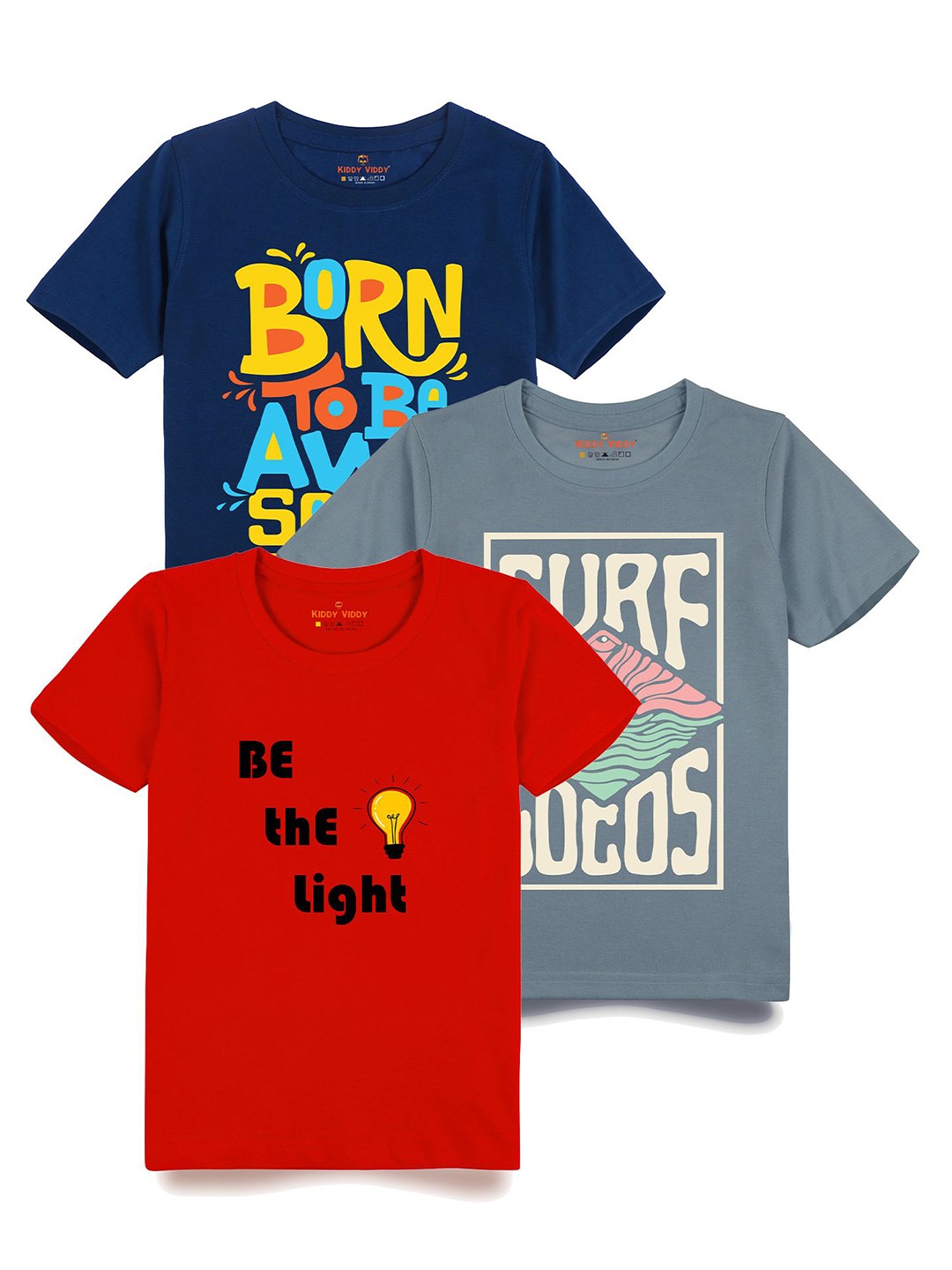 

AUSK Boys Pack Of 3 Graphic Printed Round Neck Cotton T-shirts, Grey