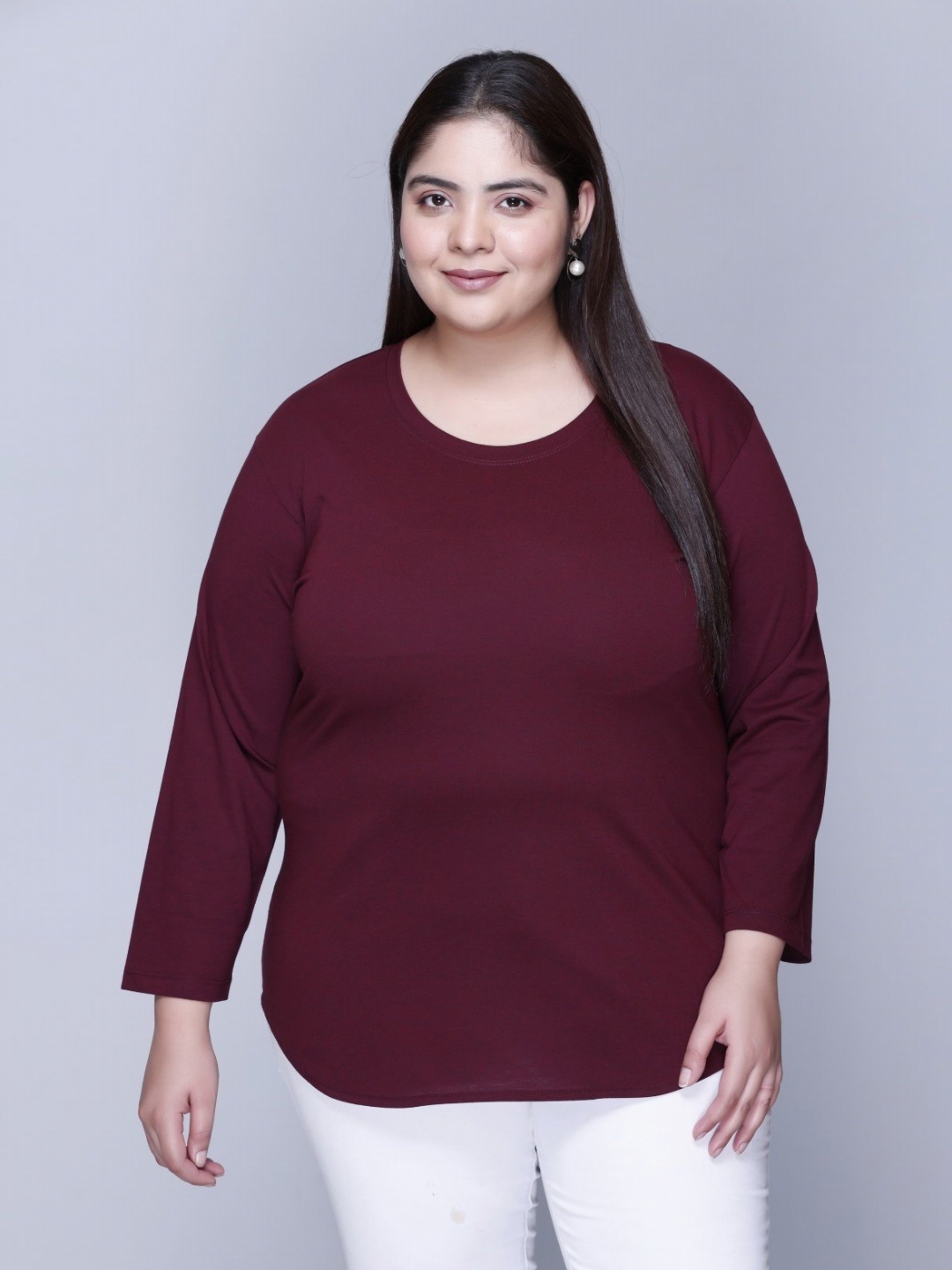 

IN Love Women Solid Round Neck Cotton T-shirt, Burgundy