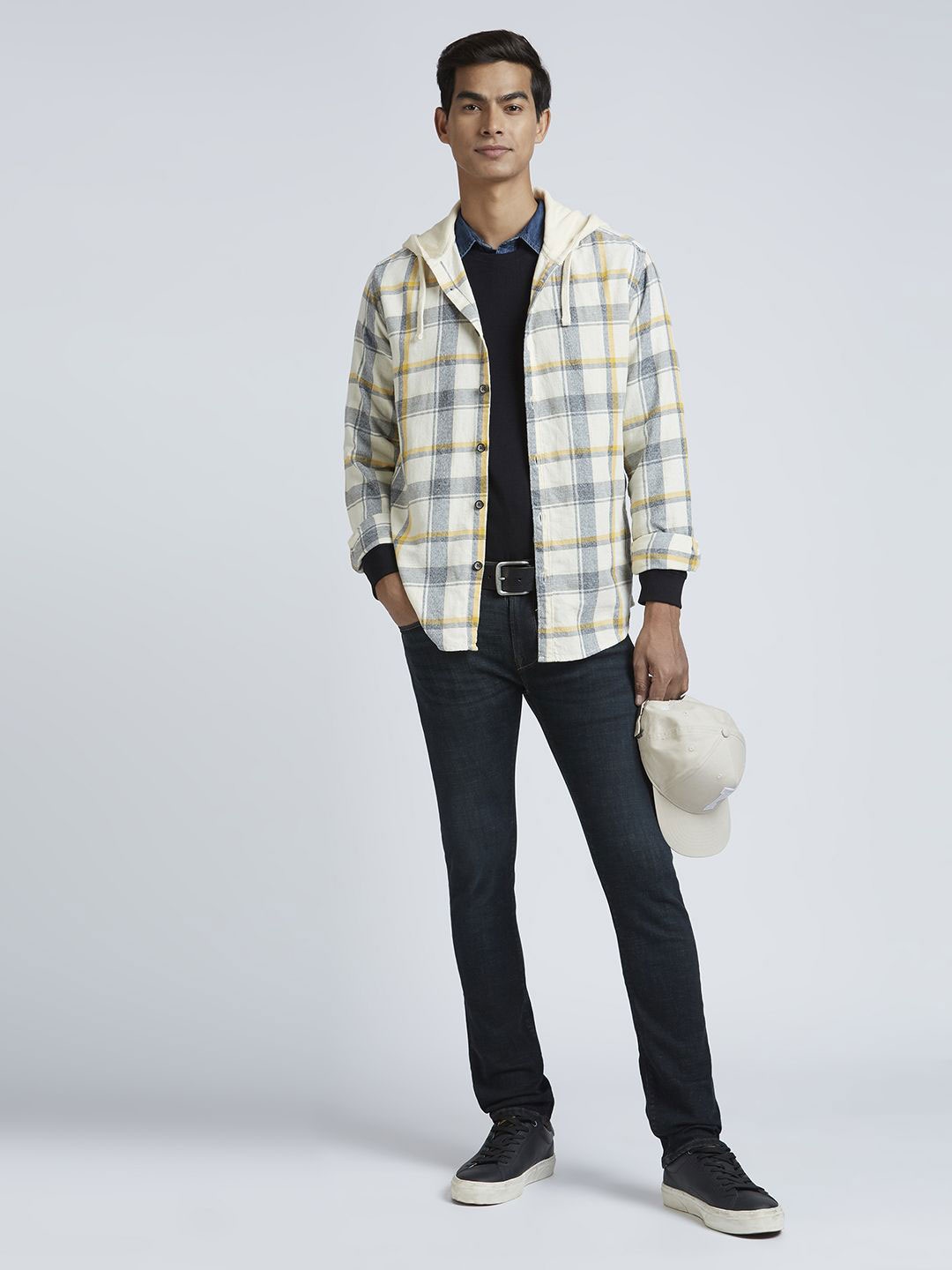 

Pepe Jeans Men Hood Tartan Checked Cotton Casual Shirt, White