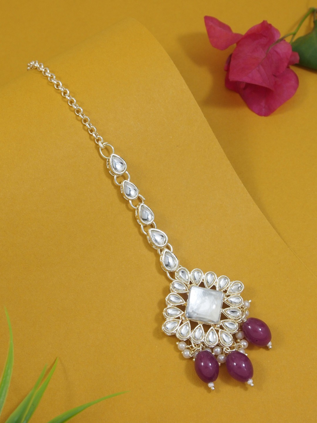 

I Jewels Gold-Plated Kundan & Pearl Maang Tikka