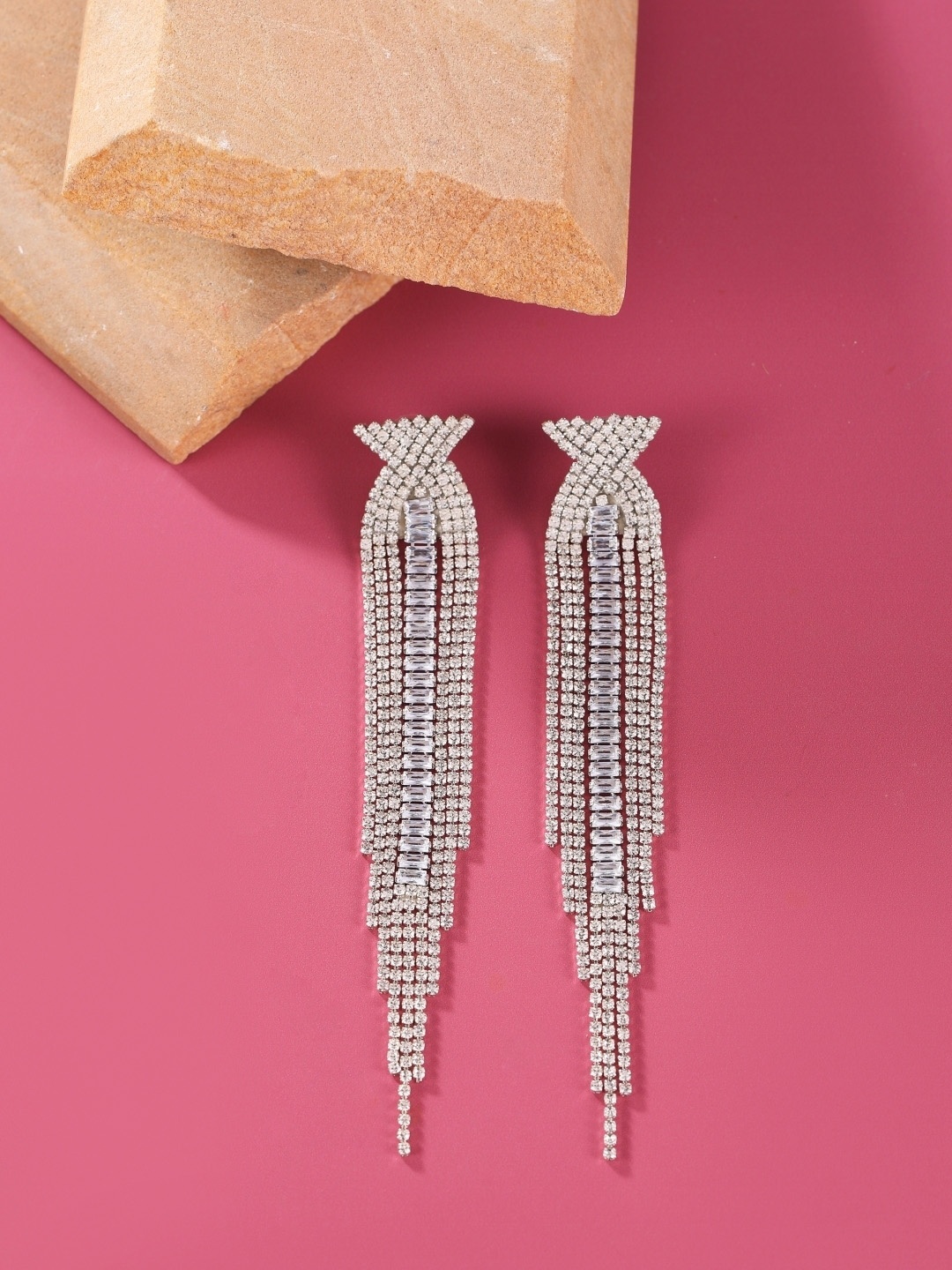 

KPOP Silver-Plated Contemporary Rhinestone Studded Drop Earrings