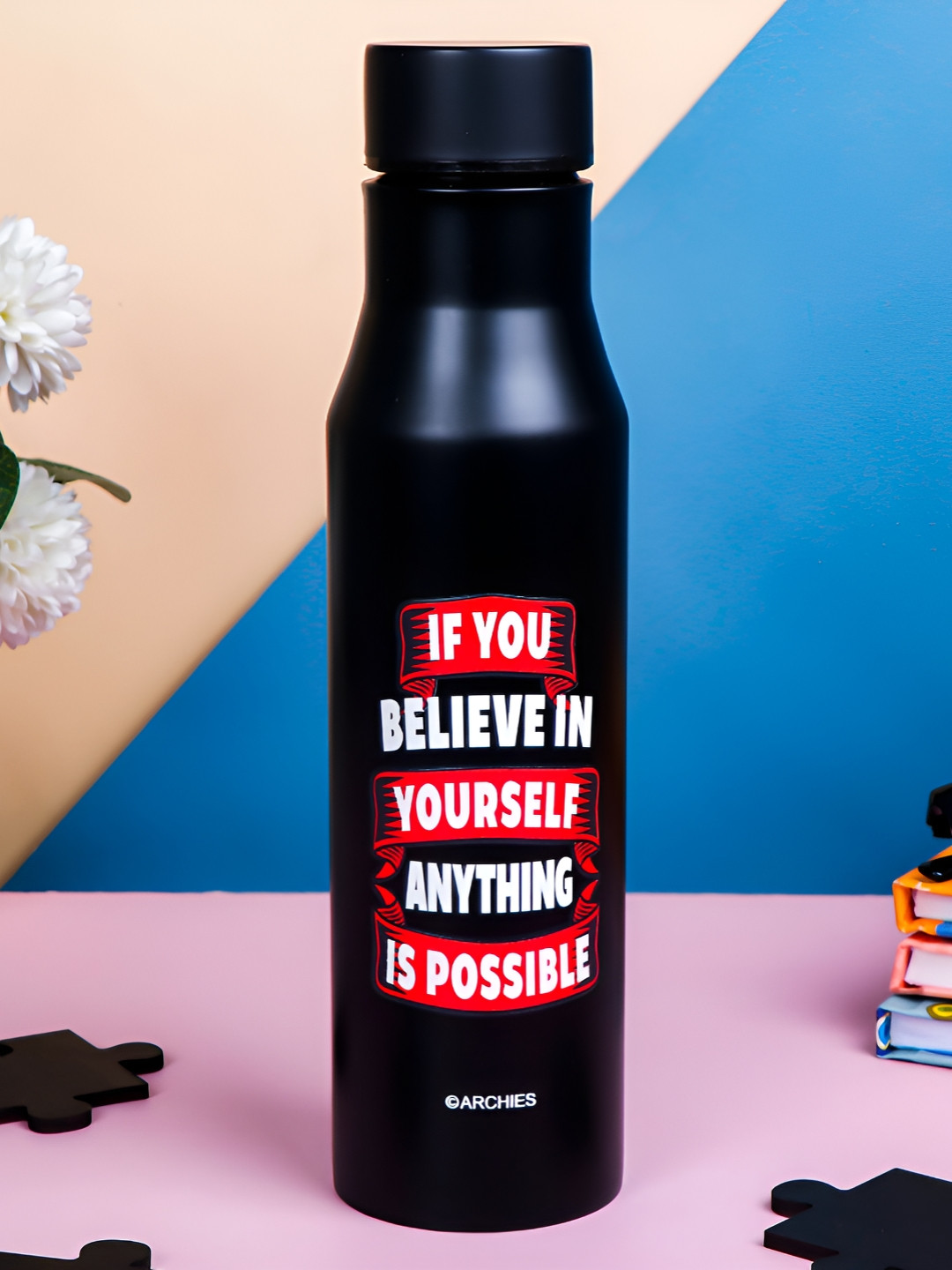 

Archies Black & White Single Metal Printed Water Bottle