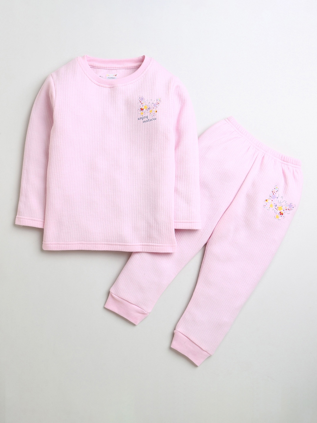 

BUMZEE Girls Striped Cotton Thermal Set, Pink
