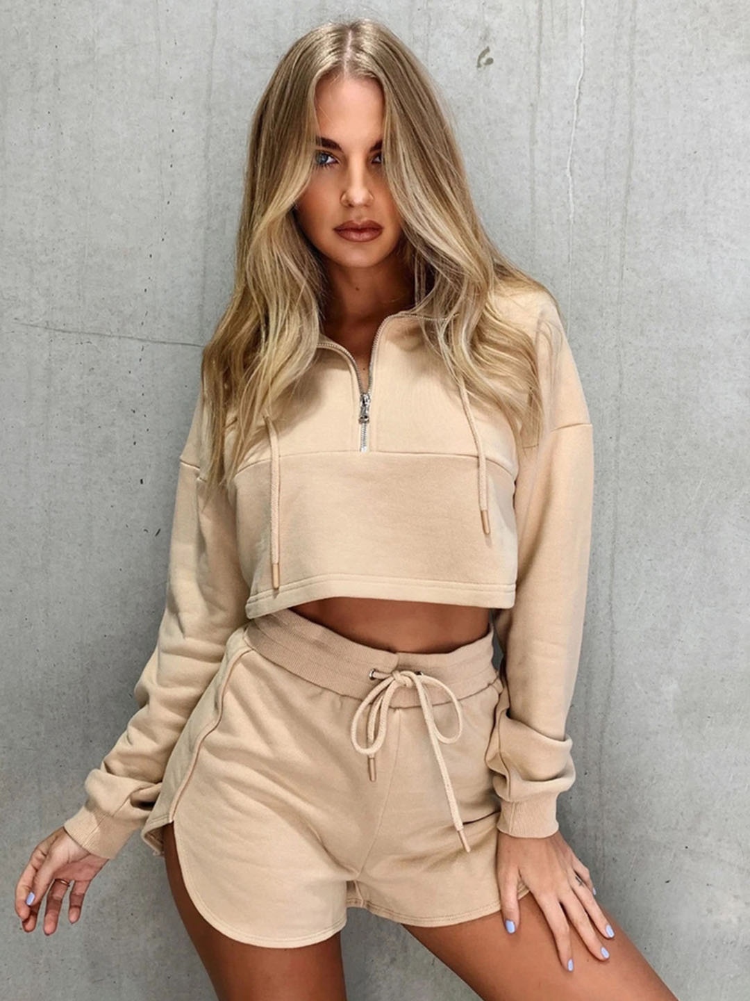 

LULU & SKY Spread Collar Sweatshirt & Shorts, Beige