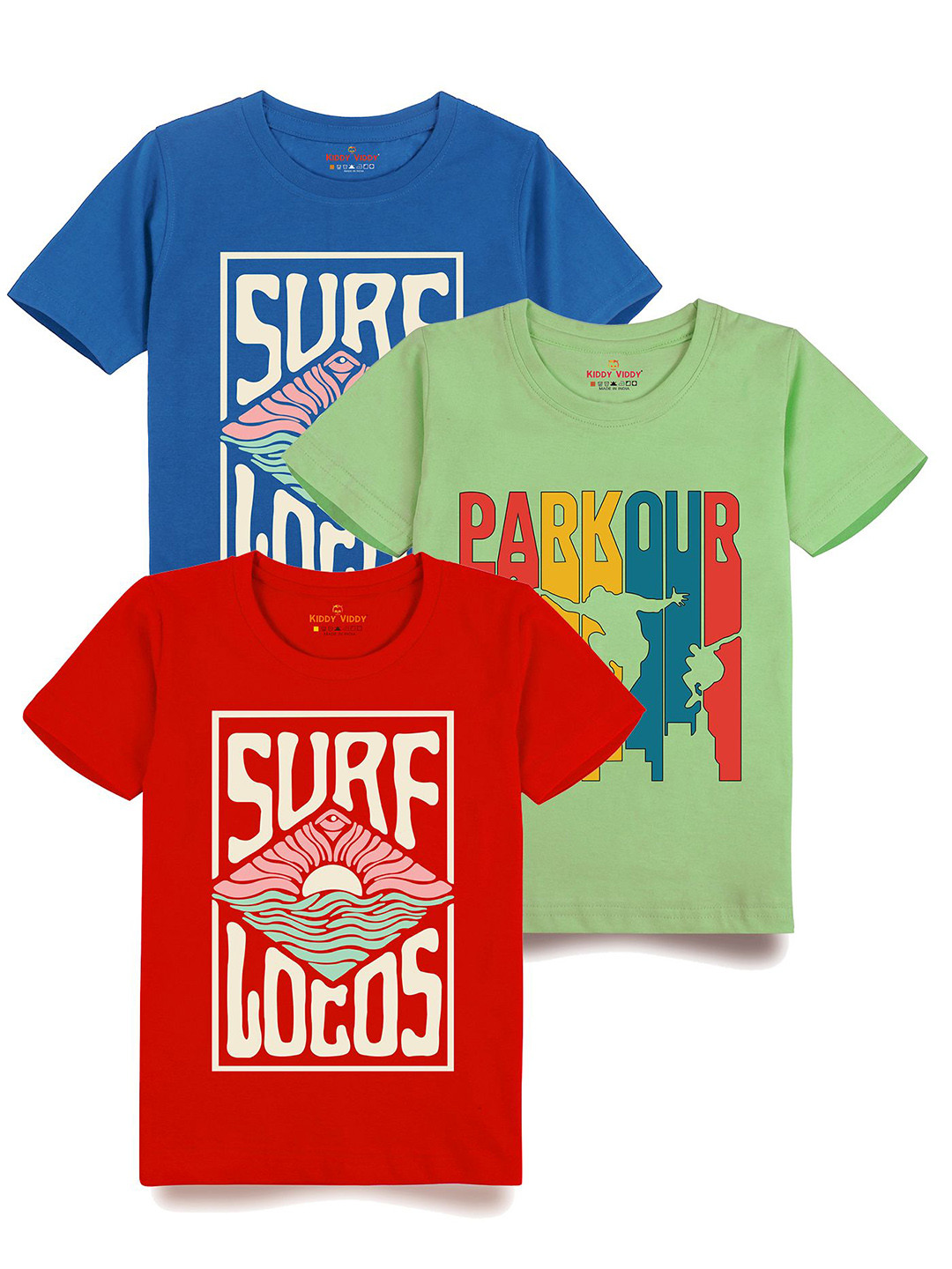

AUSK Boys Pack Of 3 Graphic Printed Round Neck Cotton T-shirts, Blue