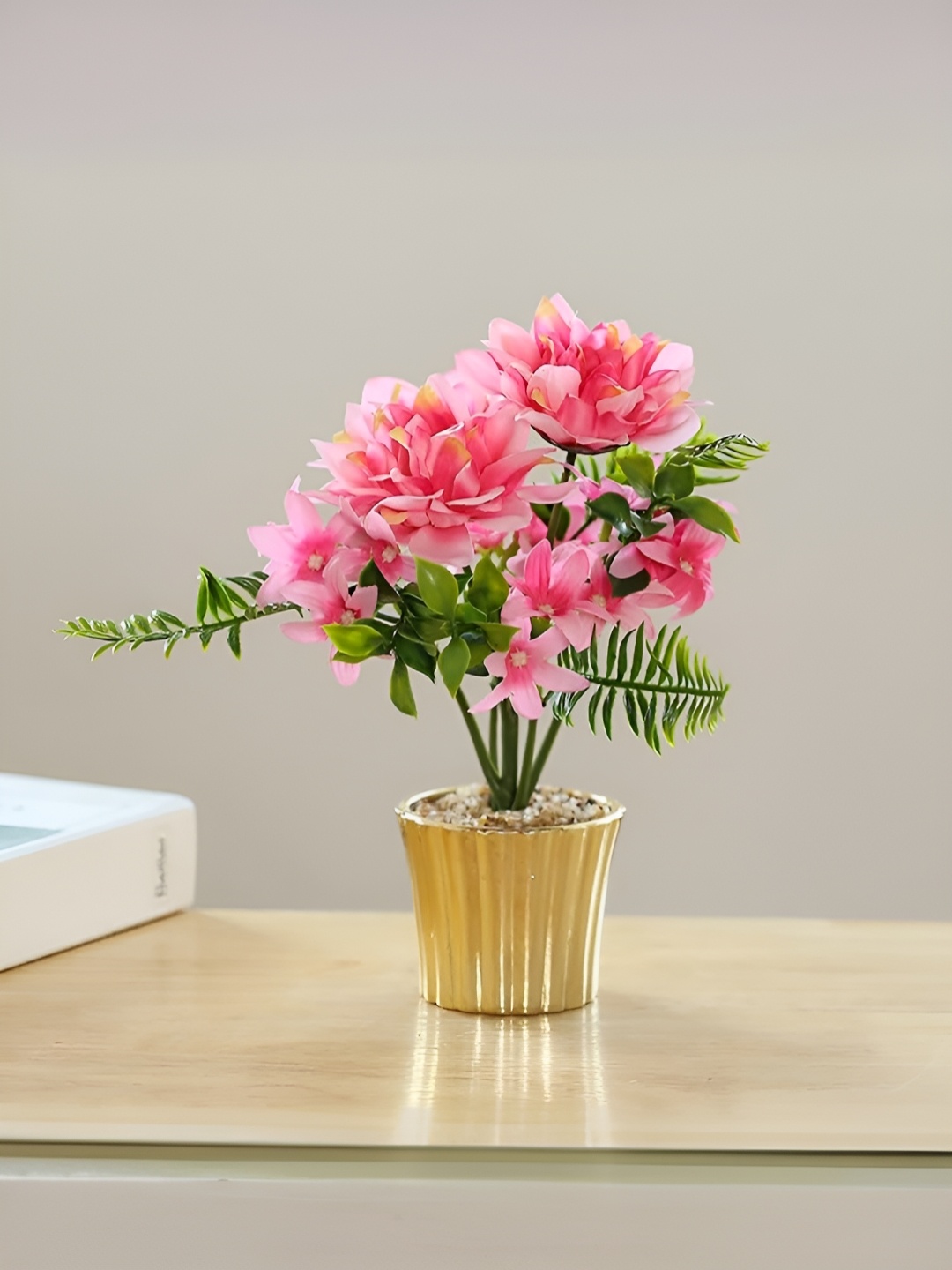 

UMAI Pink & Green Dahlia Artificial Flowers With Pot