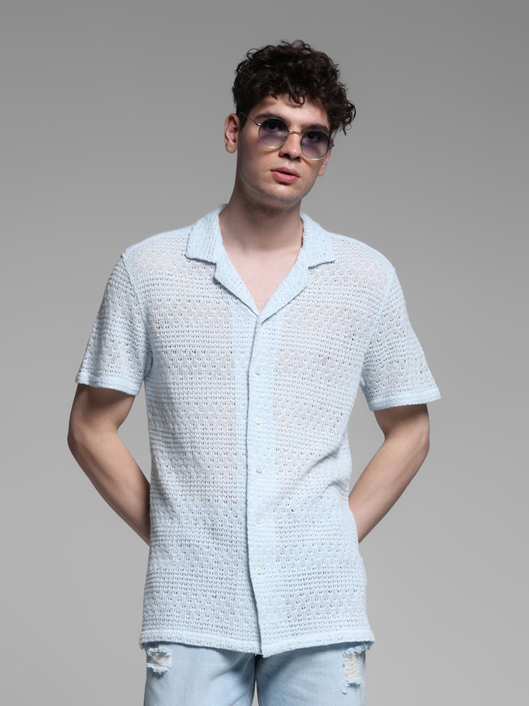 

Jack & Jones Men Cuban Collar Textured Casual Shirt, Blue