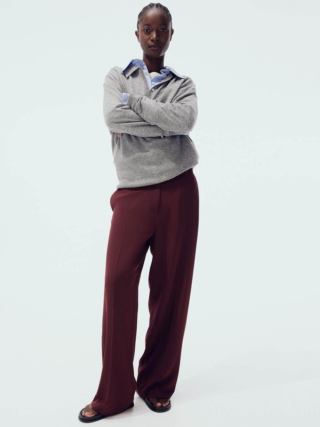 

H&M Women Tailored-Fit Straight Trousers, Red