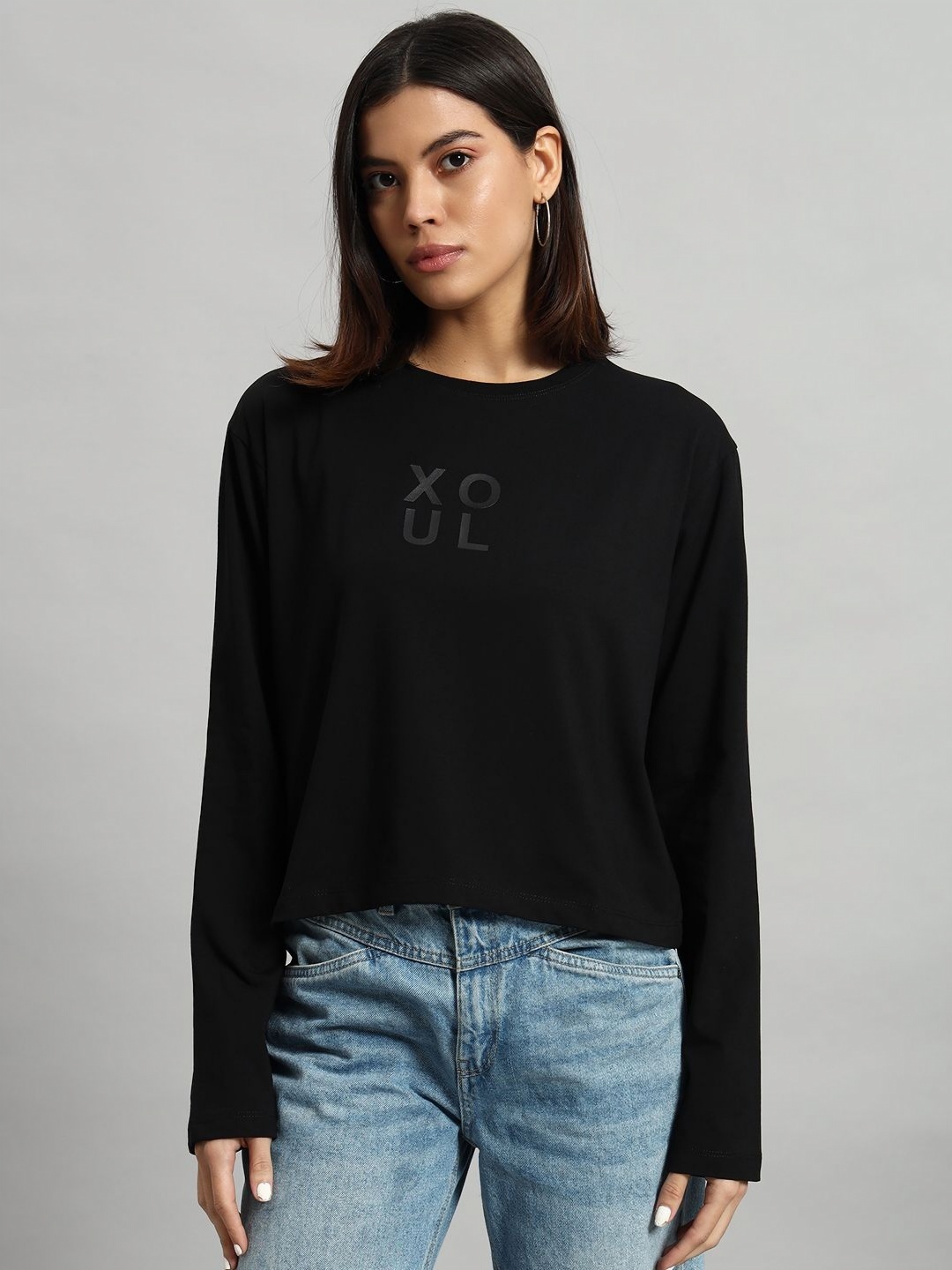 

AECK Women Typography Printed Round Neck Cotton T-shirt, Black