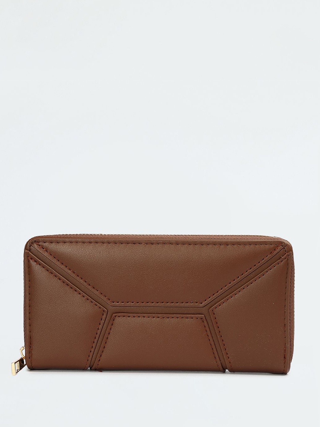 

max Women Textured Quilted PU Zip Around Wallet, Brown